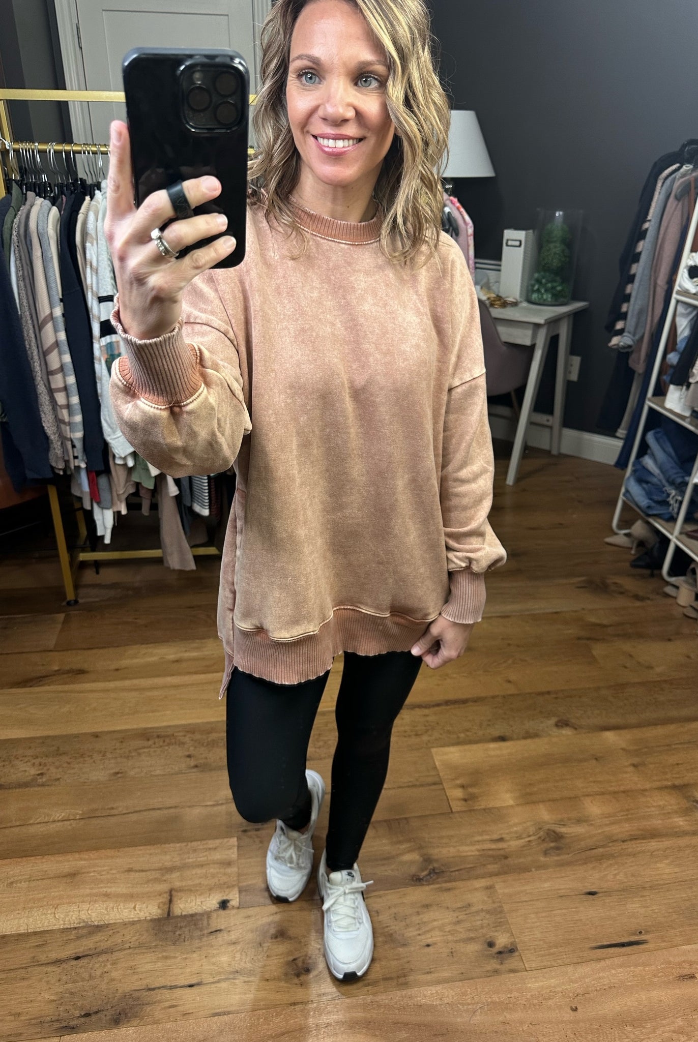 Interested To See Mineral Wash Pocket Crewneck Sweatshirt - Rust-Sweaters-Zenana OTW-4552y-Anna Kaytes Boutique, Women's Fashion Boutique in Grinnell, Iowa