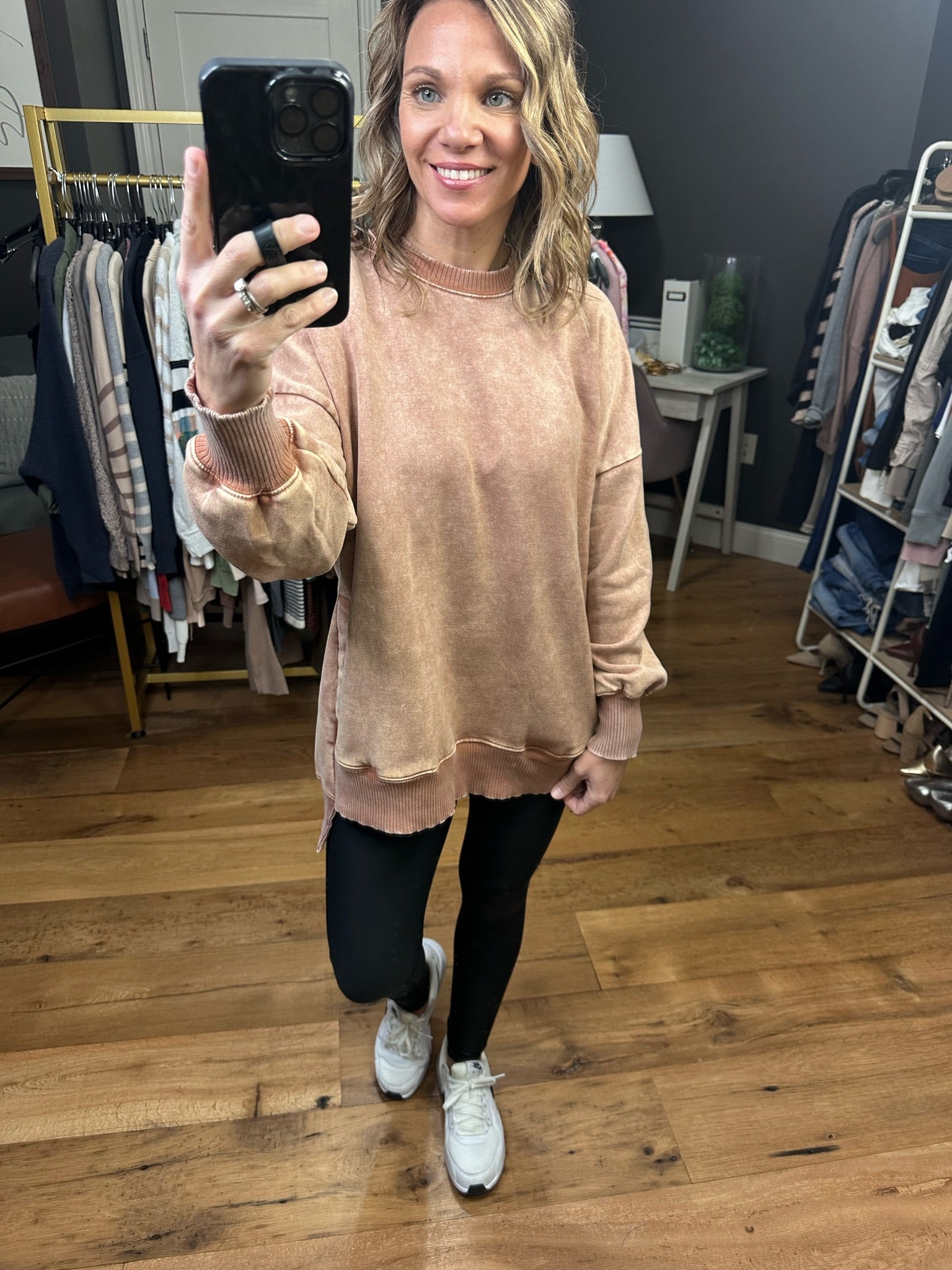 Interested To See Mineral Wash Pocket Crewneck Sweatshirt - Rust-Sweaters-Zenana OTW-4552y-Anna Kaytes Boutique, Women's Fashion Boutique in Grinnell, Iowa