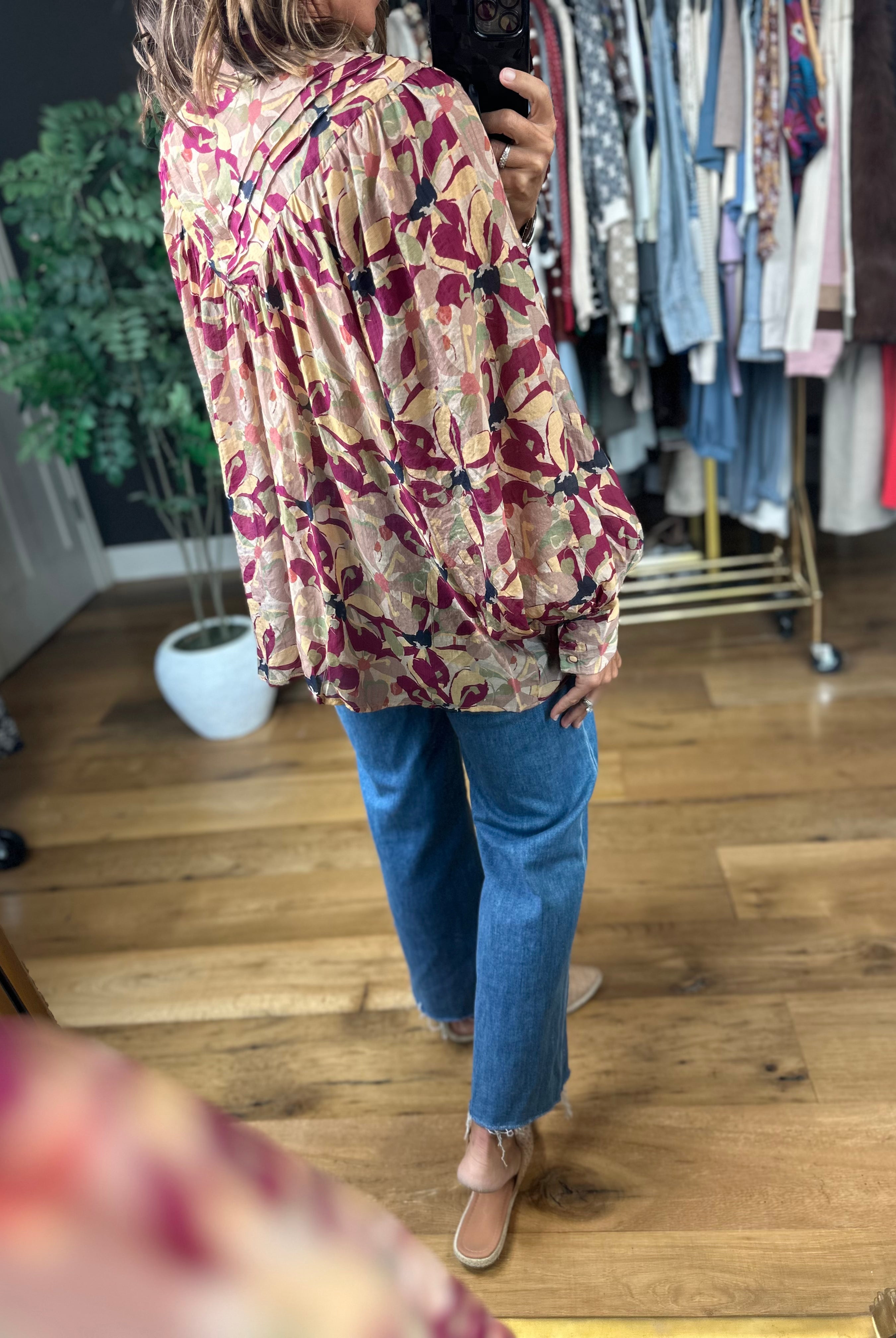 Time Goes By Patterned Top-Long Sleeves-ee:some-Anna Kaytes Boutique, Women's Fashion Boutique in Grinnell, Iowa