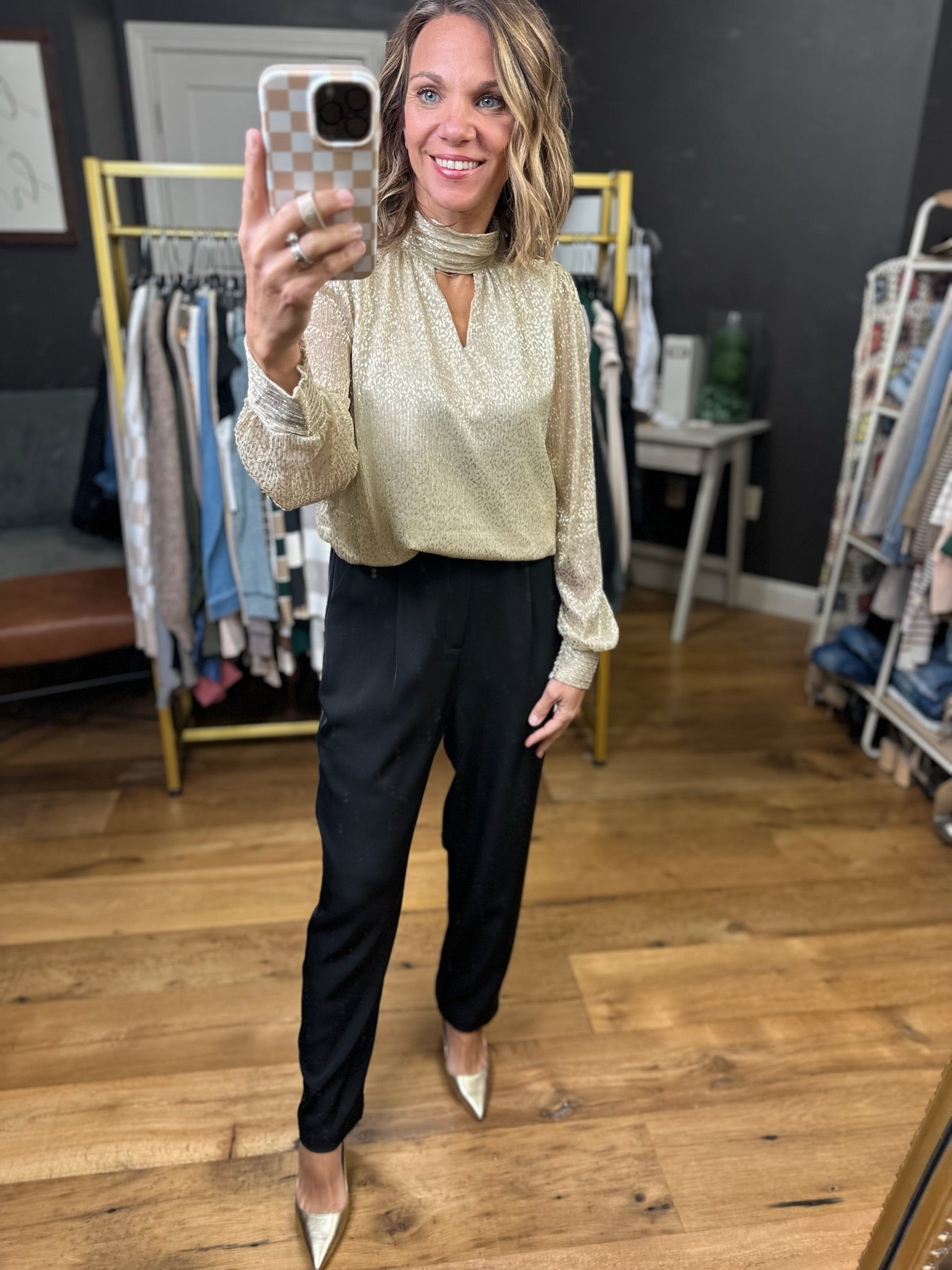 Sweetest Dreams Keyhole Long Sleeve Top - Gold-Skies Are Blue-Anna Kaytes Boutique, Women's Fashion Boutique in Grinnell, Iowa