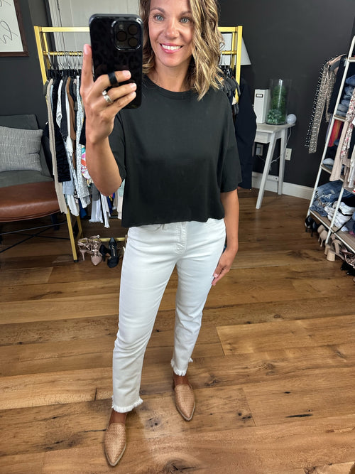 The Taylor Mid-Rise Raw Hem Denim - White-Vervet V337OWH-Anna Kaytes Boutique, Women's Fashion Boutique in Grinnell, Iowa