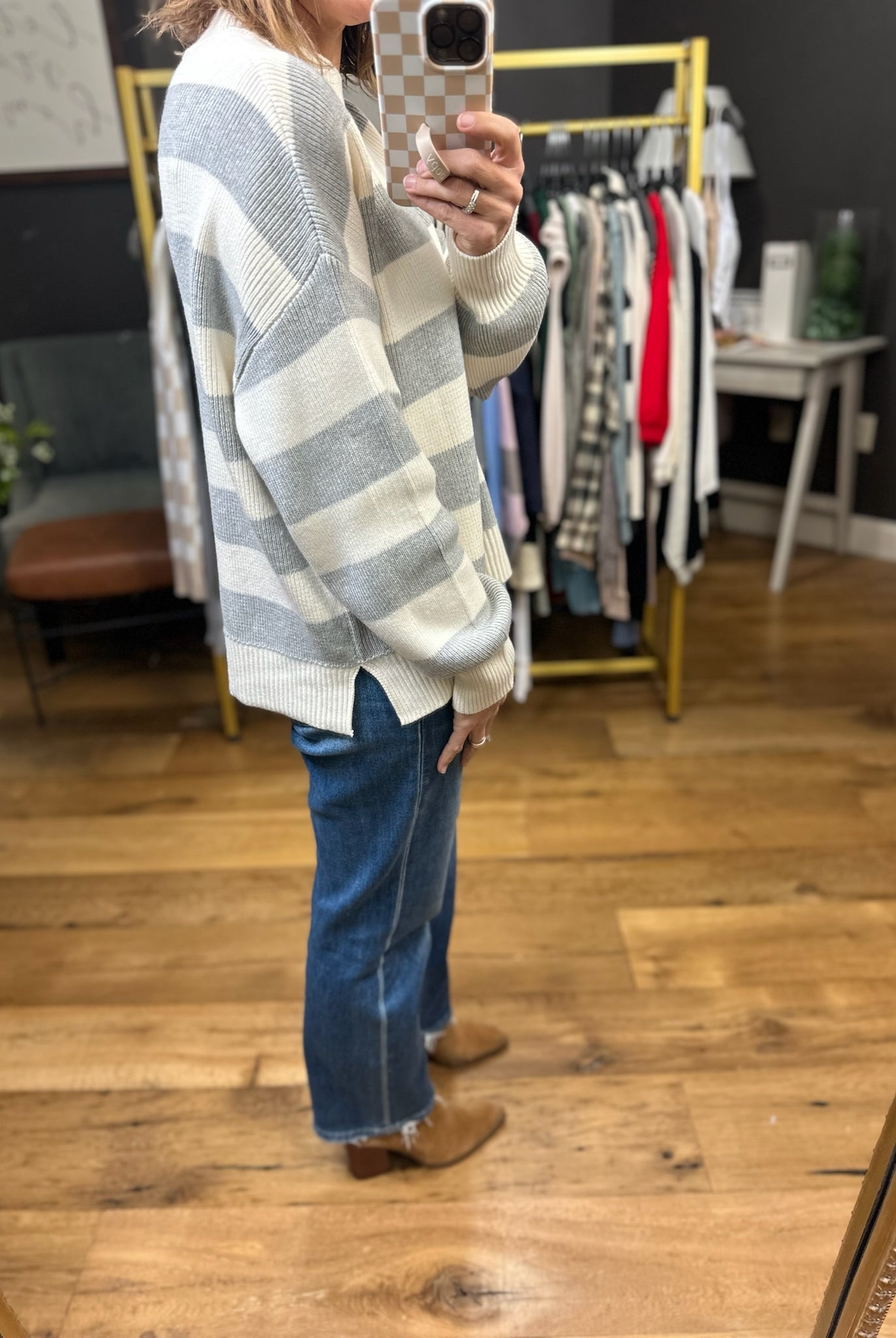 Good Days Striped Sweater - Heather Grey-Be Cool-Anna Kaytes Boutique, Women's Fashion Boutique in Grinnell, Iowa