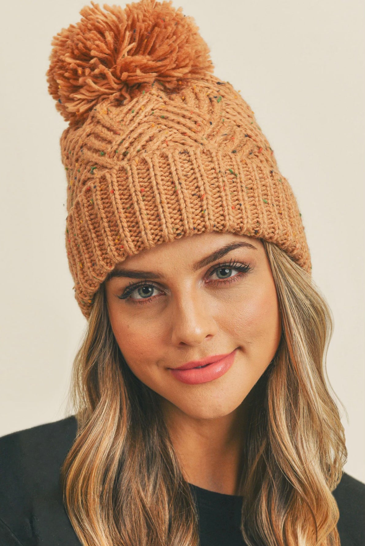 Speckled Knit Pom Pom Beanie- Multiple Options-Beanies-Joia MH-0078-Anna Kaytes Boutique, Women's Fashion Boutique in Grinnell, Iowa