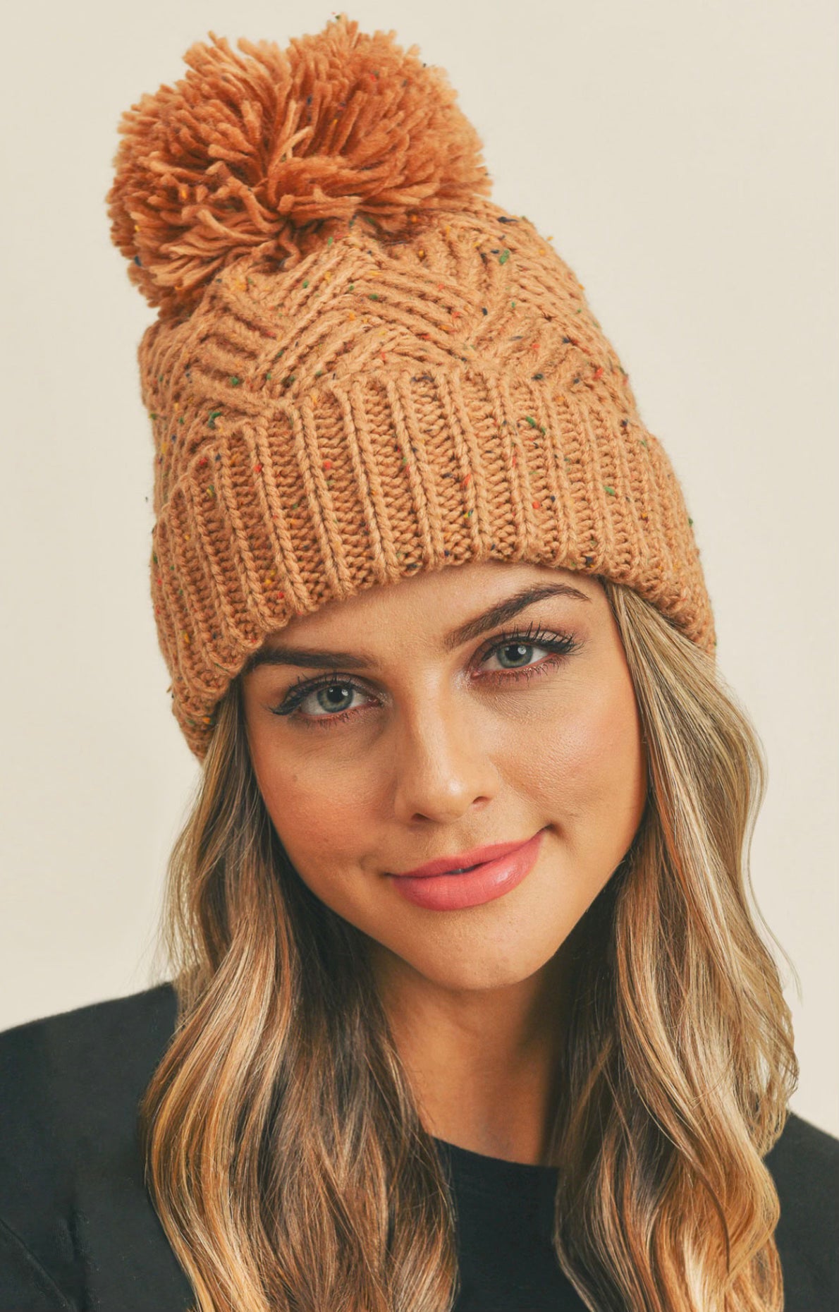 Speckled Knit Pom Pom Beanie- Multiple Options-Beanies-Joia MH-0078-Anna Kaytes Boutique, Women's Fashion Boutique in Grinnell, Iowa