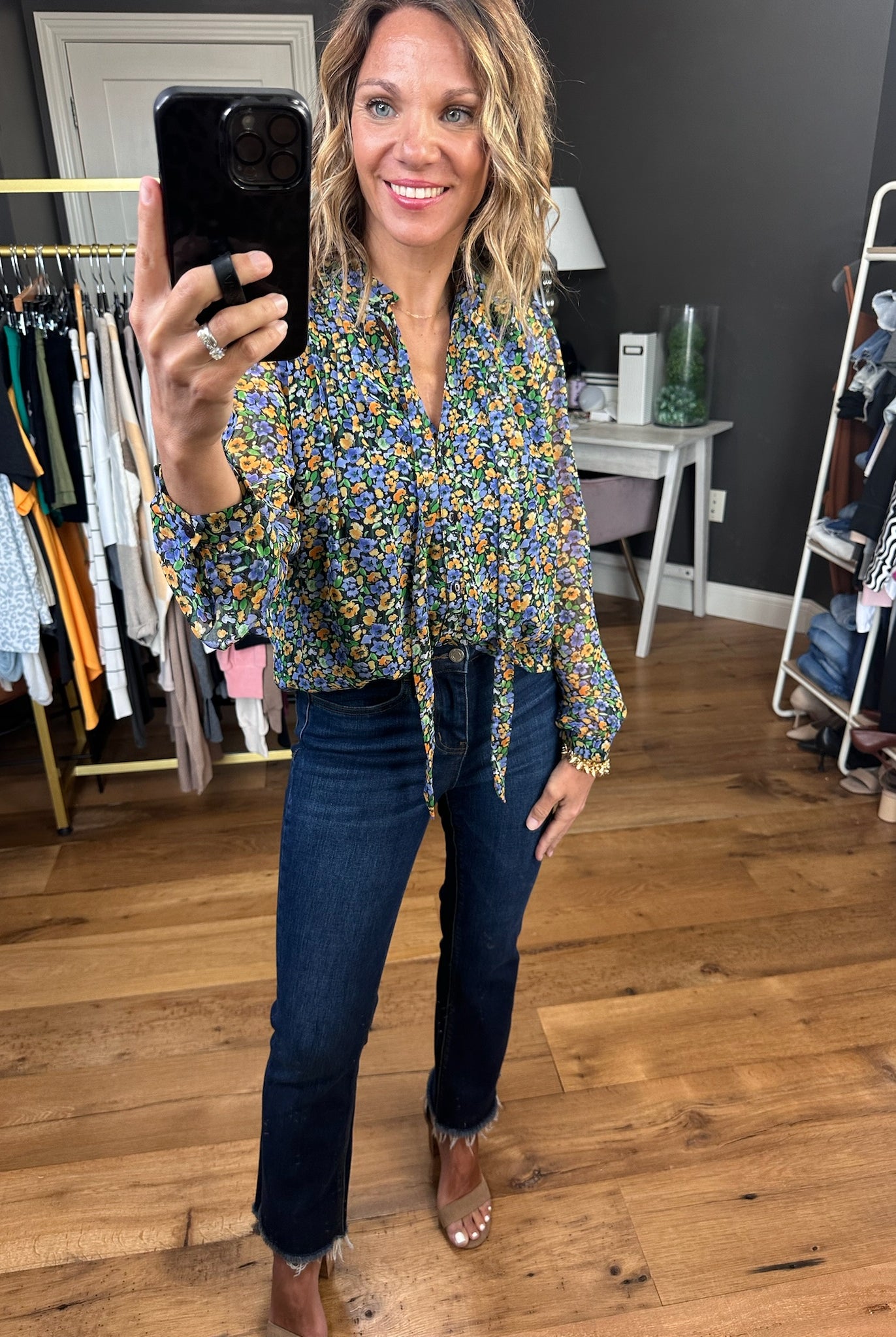 In the Spotlight Floral Top - Black Multi-Long Sleeves-Skies Are Blue-Anna Kaytes Boutique, Women's Fashion Boutique in Grinnell, Iowa