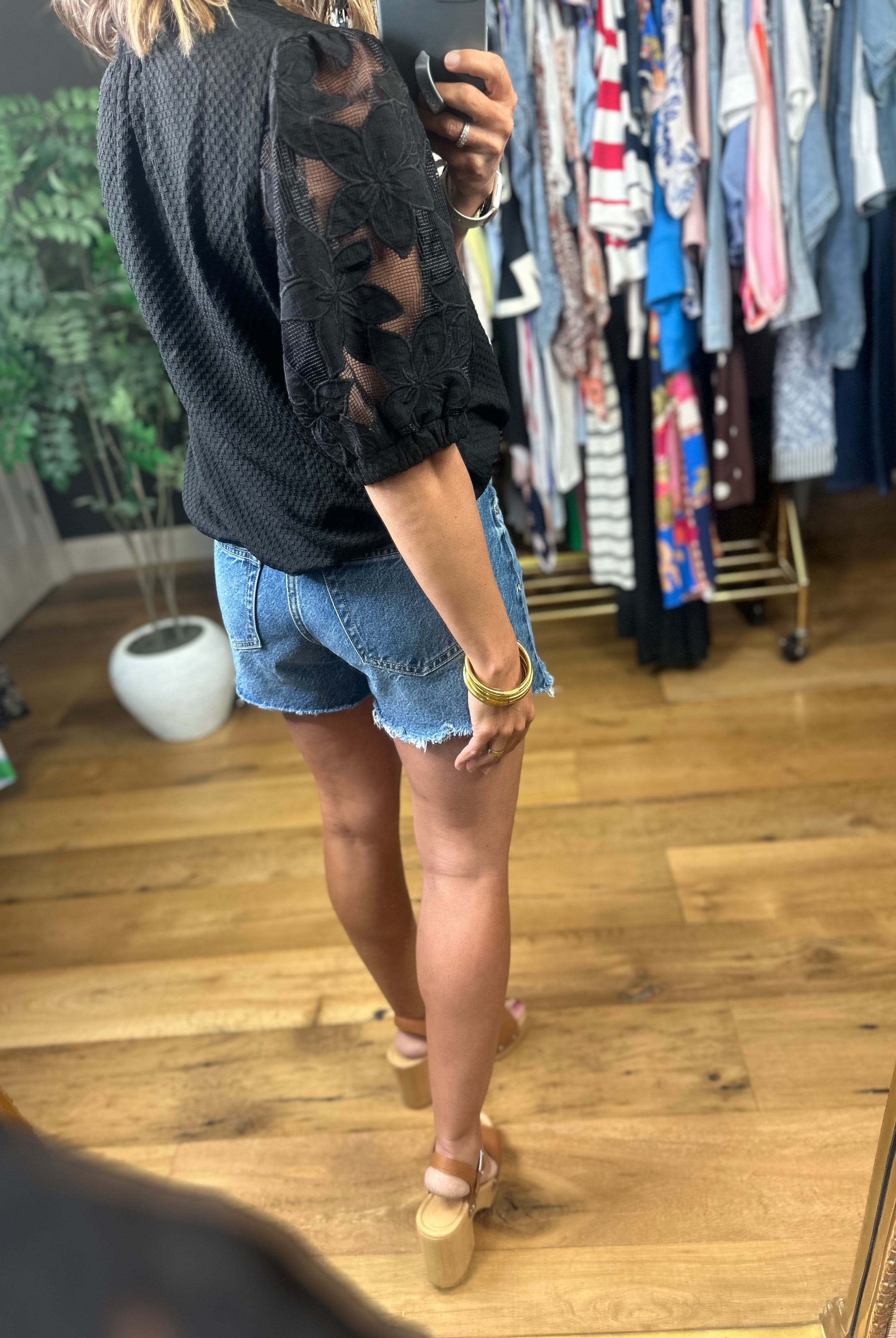 Just Us - Floral Detail Top-Short Sleeves-Umgee-Anna Kaytes Boutique, Women's Fashion Boutique in Grinnell, Iowa