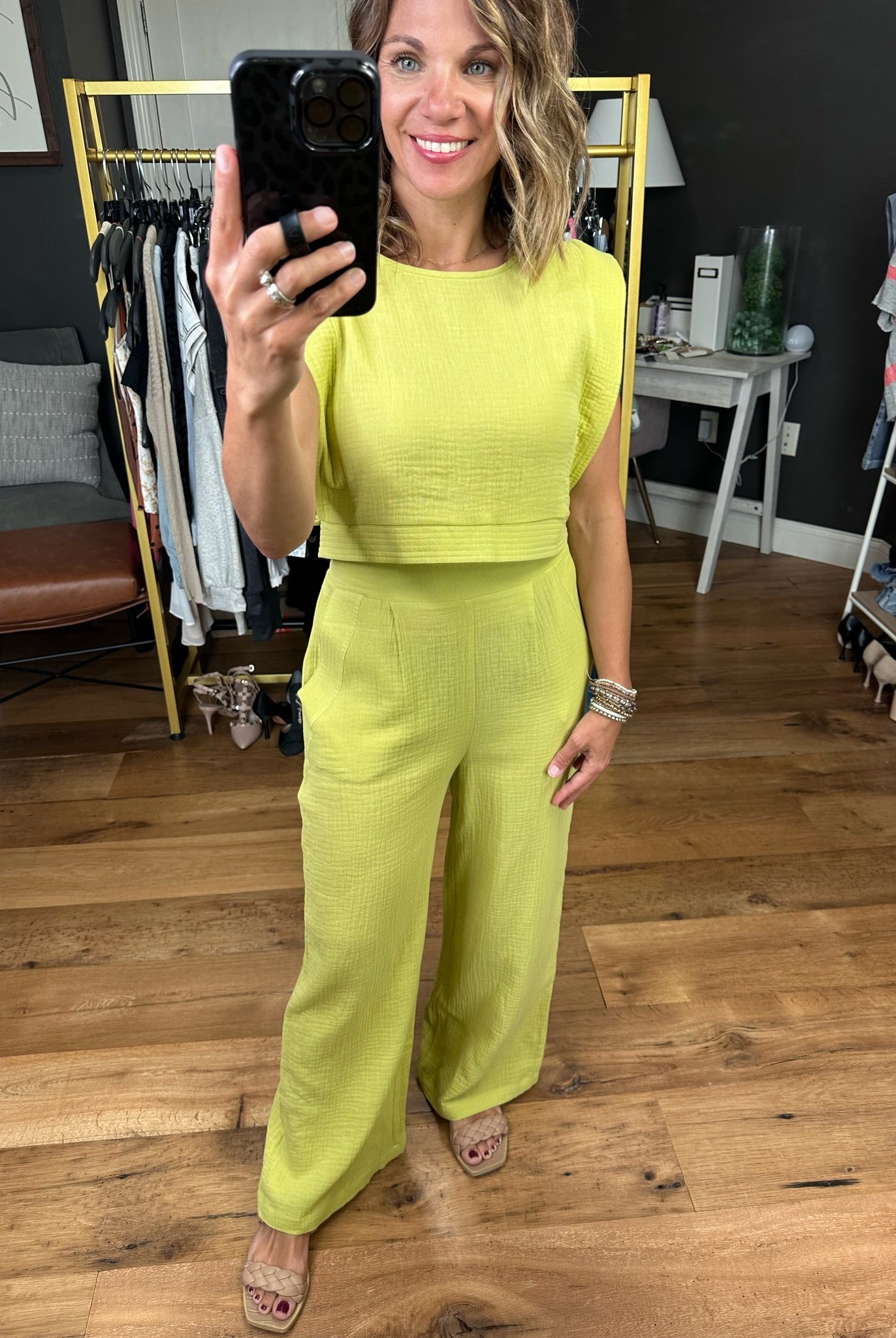 Rebuild Together Wide-Leg Pant With Crop Top - Lime-Two piece set-Very J VE60048top VE60048BOT-Anna Kaytes Boutique, Women's Fashion Boutique in Grinnell, Iowa