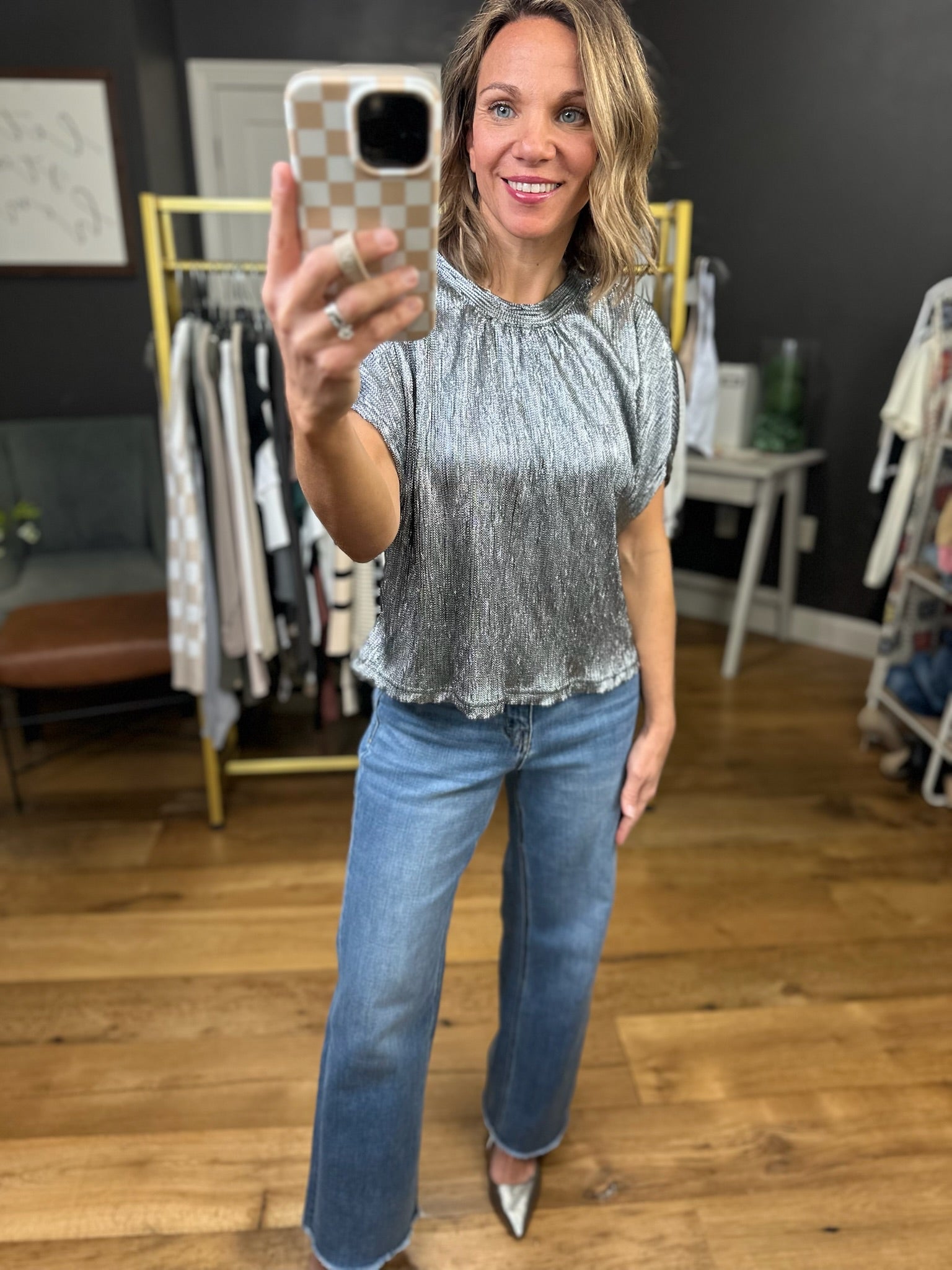 All Things Right Dolman Sleeve Top - Graphite Shimmer-Glam-Anna Kaytes Boutique, Women's Fashion Boutique in Grinnell, Iowa
