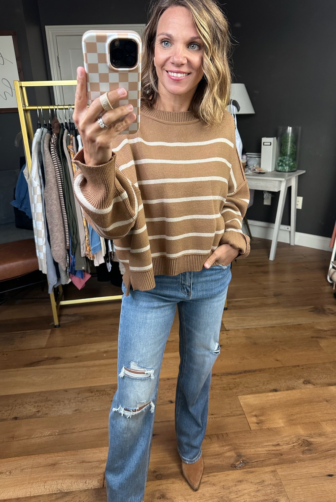 Making Things Right Striped Cropped Sweater - Camel/Shell-Wishlist-Anna Kaytes Boutique, Women's Fashion Boutique in Grinnell, Iowa