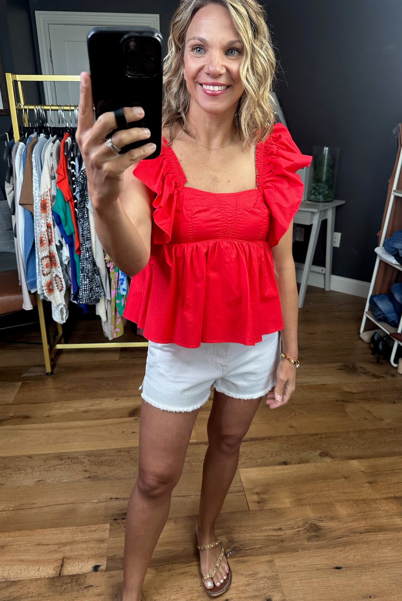 Paint the Town Babydoll Peplum Top - Red-Short Sleeves-Olivaceous-Anna Kaytes Boutique, Women's Fashion Boutique in Grinnell, Iowa