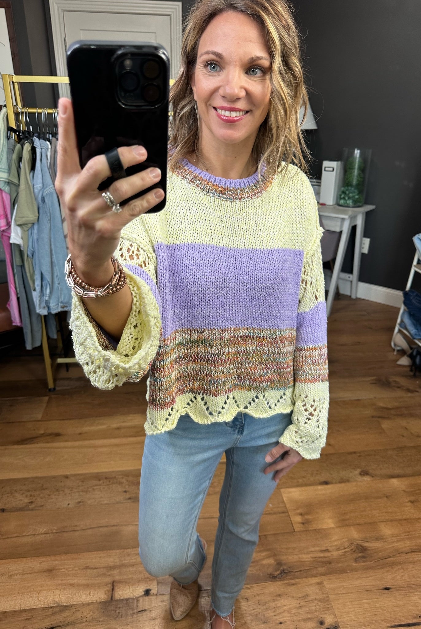 Heaven Sent Crochet Hem Knit Sweater - Lavender-Sweaters-Entro T21715-Anna Kaytes Boutique, Women's Fashion Boutique in Grinnell, Iowa