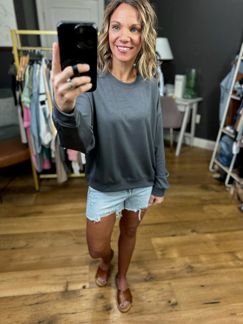Only The Best Cropped Ribbed Crew Sweatshirt - Charcoal