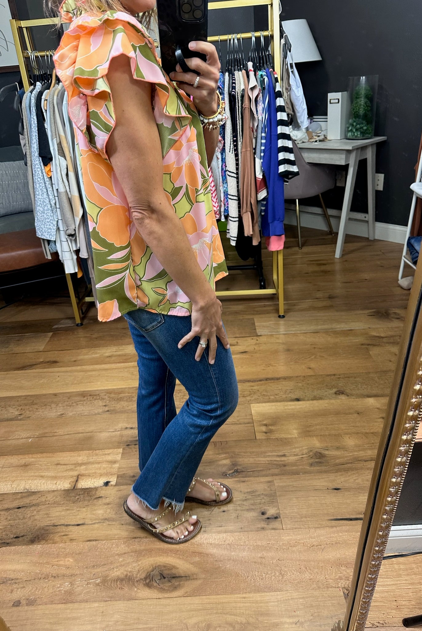 More Than Ever Floral Flutter Sleeve Top - Sage Multi-Short Sleeves-Ces Femme-Anna Kaytes Boutique, Women's Fashion Boutique in Grinnell, Iowa