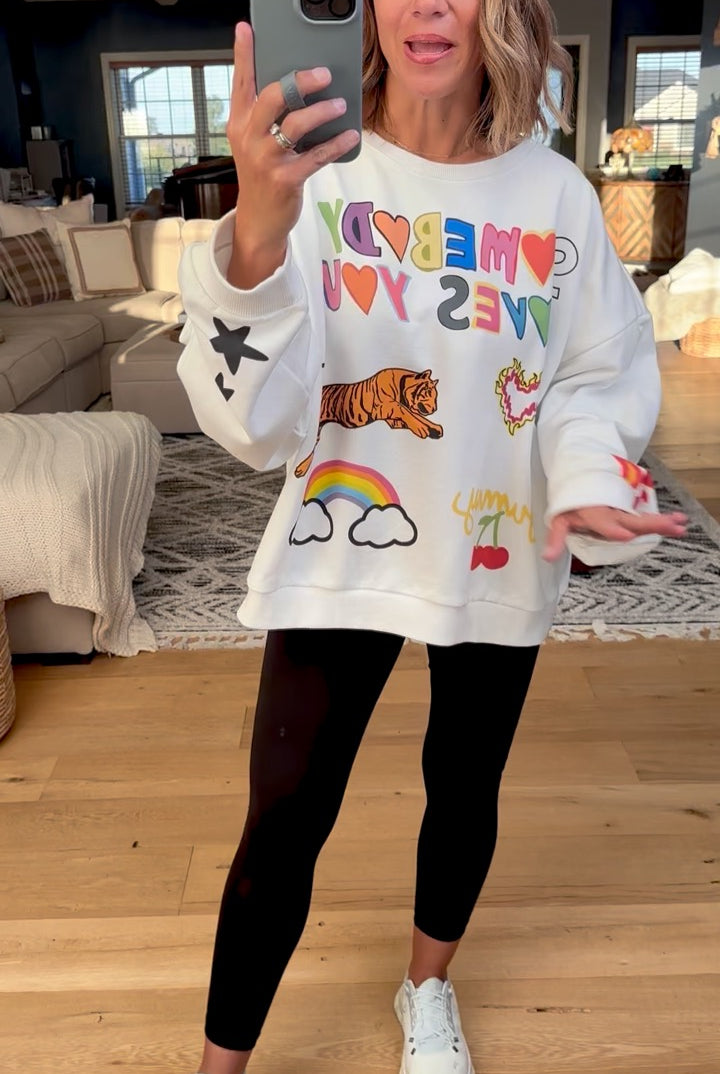 Somebody Loves You Graphic Print Crewneck-Bucketlist-Anna Kaytes Boutique, Women's Fashion Boutique in Grinnell, Iowa