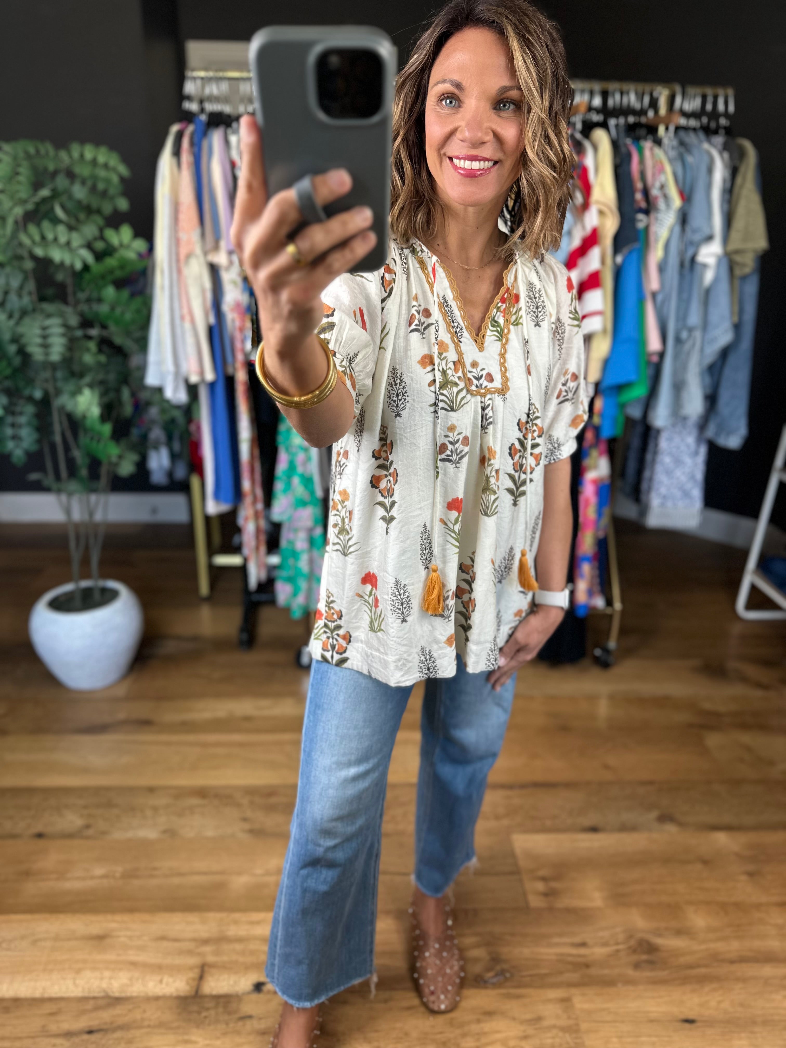 Petal & Grace Floral Top-Short Sleeves-Umgee-Anna Kaytes Boutique, Women's Fashion Boutique in Grinnell, Iowa