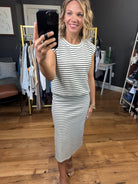 Heard Right Cap Sleeve Top + Side Slit Skirt Set - Ivory/Black-Skirts-Skies Are Blue-Anna Kaytes Boutique, Women's Fashion Boutique in Grinnell, Iowa