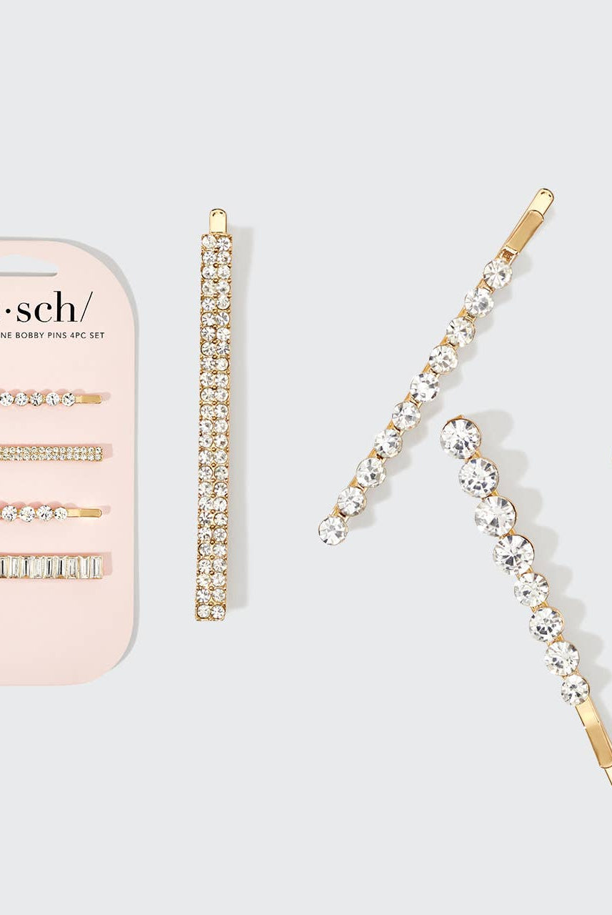 Metal Rhinestone Assorted Bobby Pins 4pc Set - Gold-KITSCH-Anna Kaytes Boutique, Women's Fashion Boutique in Grinnell, Iowa