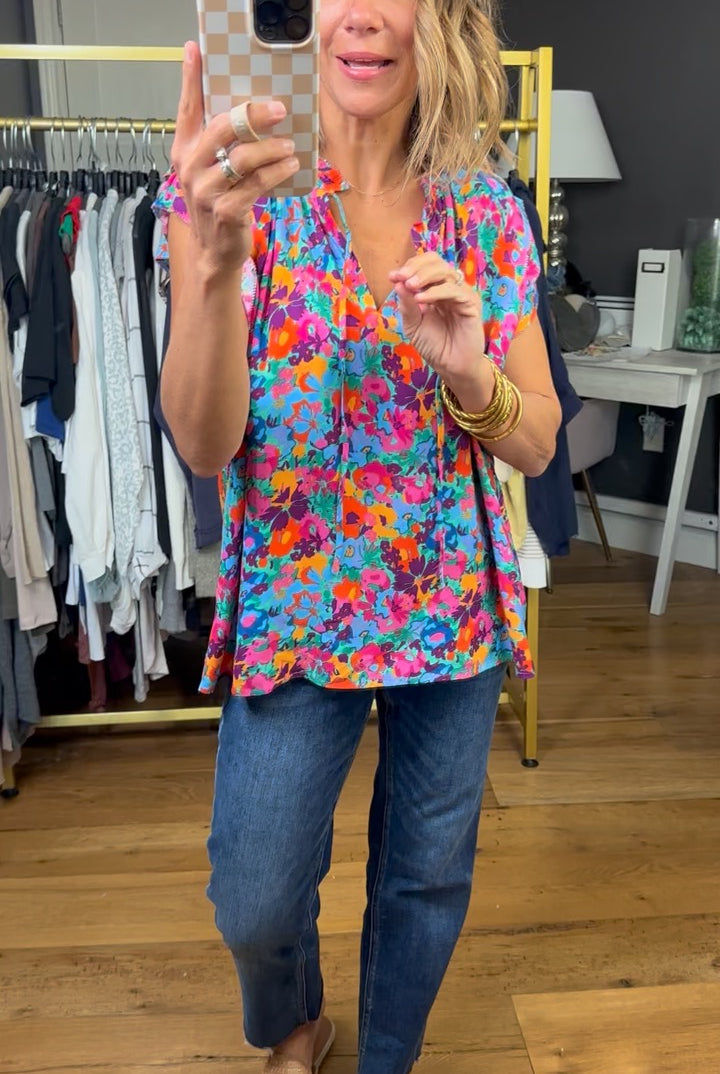 Flowers Bloom Floral Top - Hot Pink-Eesome-Anna Kaytes Boutique, Women's Fashion Boutique in Grinnell, Iowa