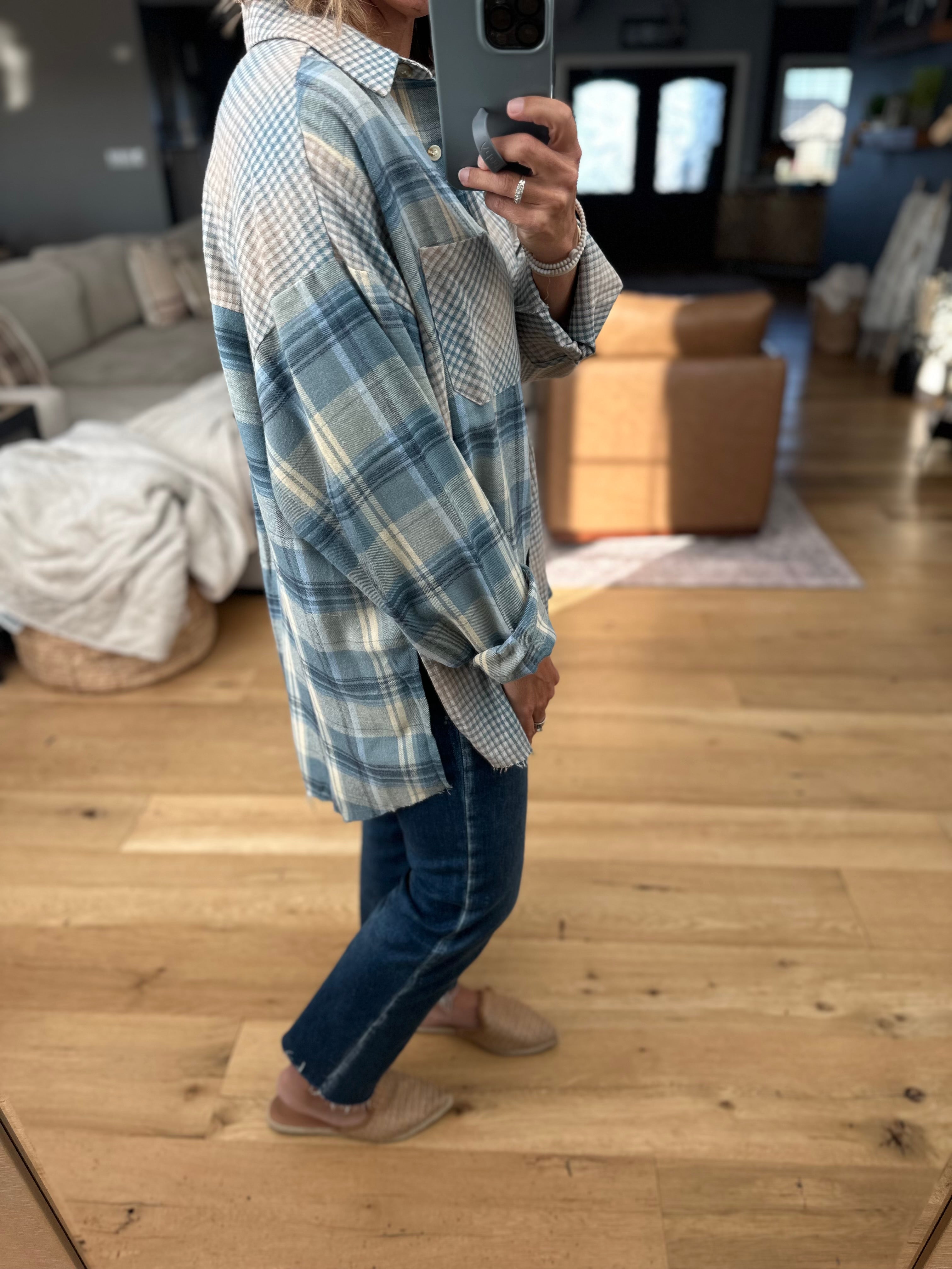 Casual Day Raw-Hem Boyfriend Flannel - BLUE-Aemi & Co-Anna Kaytes Boutique, Women's Fashion Boutique in Grinnell, Iowa