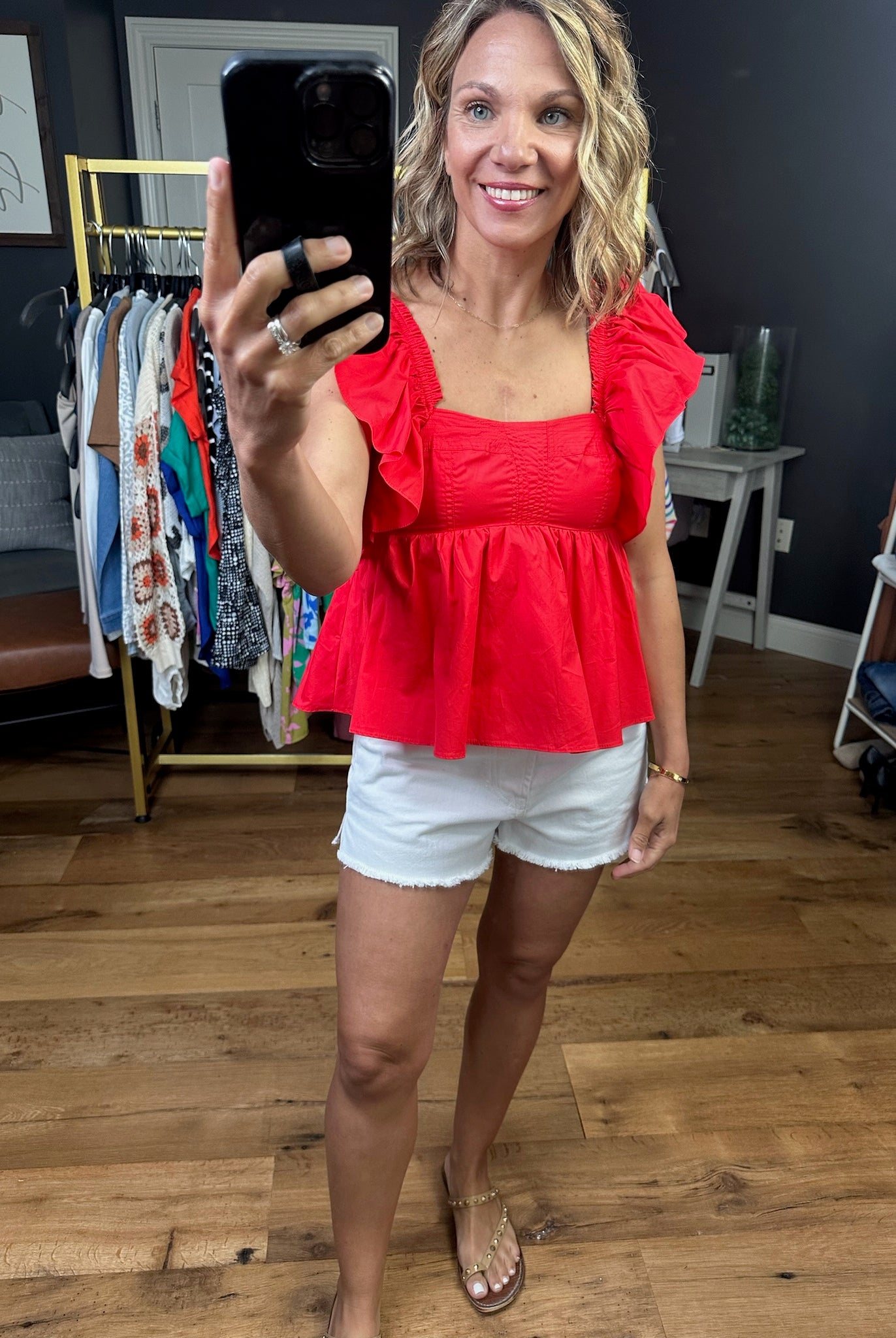 Paint the Town Babydoll Peplum Top - Red-Short Sleeves-Olivaceous-Anna Kaytes Boutique, Women's Fashion Boutique in Grinnell, Iowa