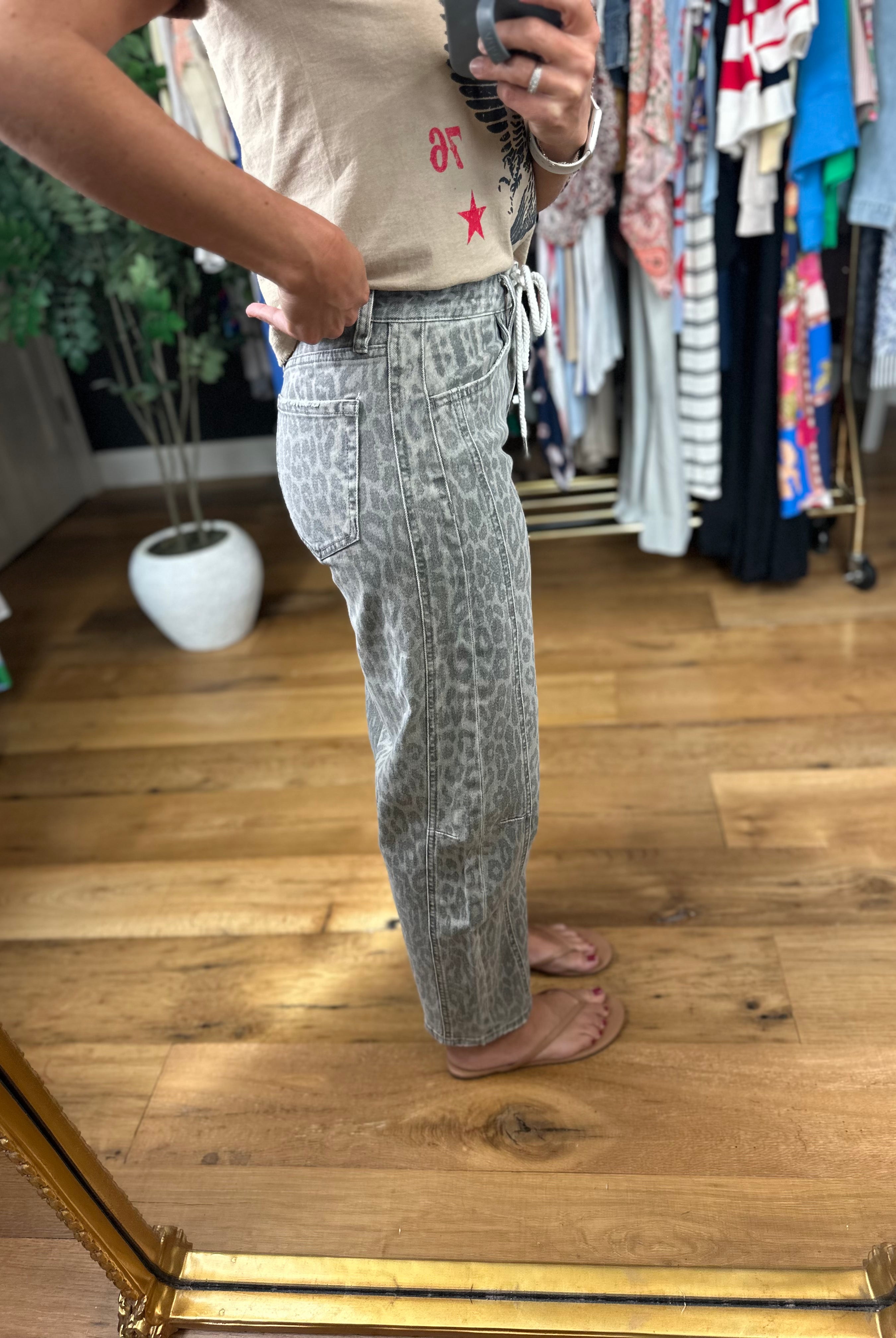 The Tia Leopard Barrel Jeans-Pants-Vervet-Anna Kaytes Boutique, Women's Fashion Boutique in Grinnell, Iowa