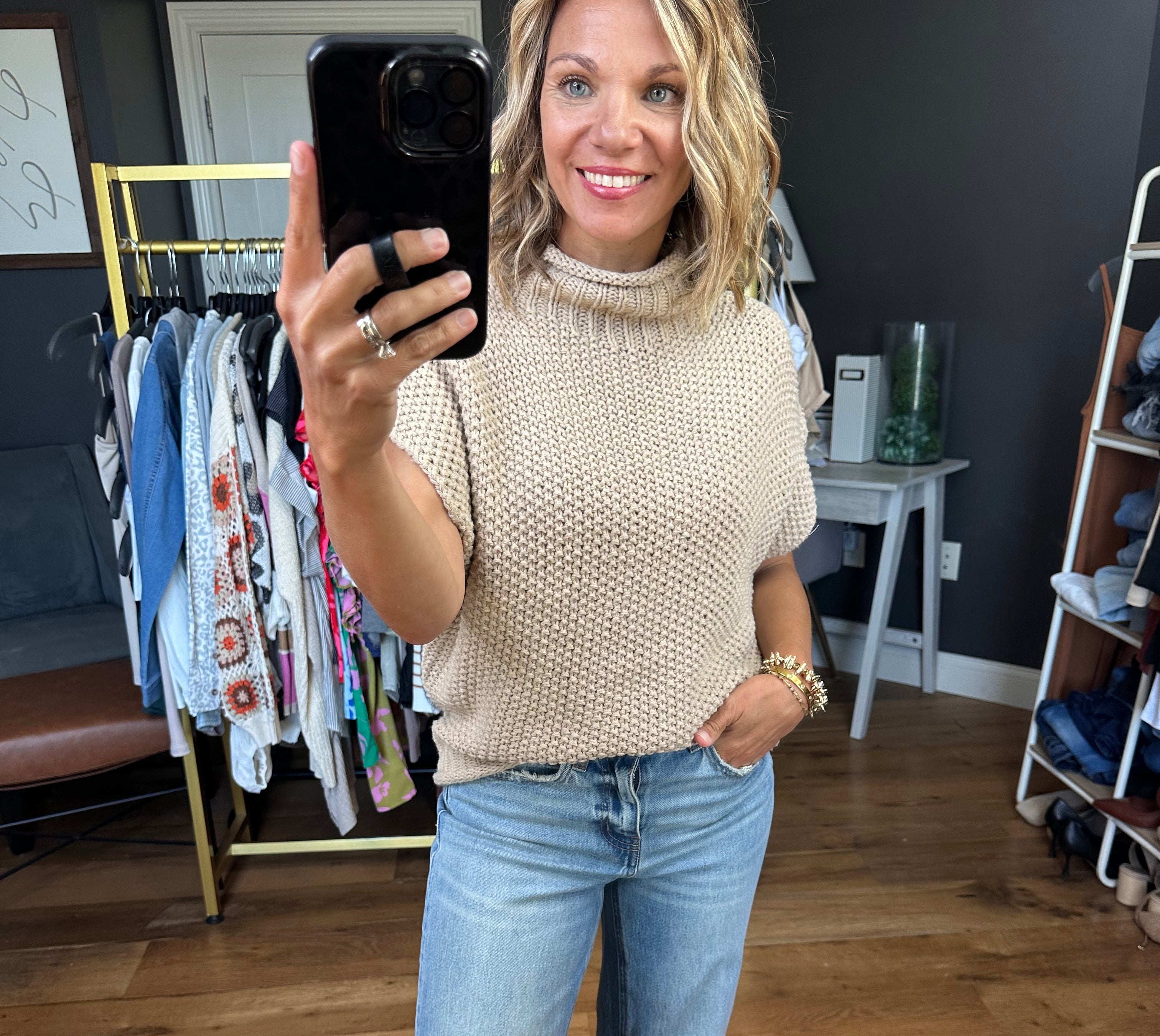 **Take Me Out Mock-Neck Sleeveless Sweater - Light Mocha-Sweaters-She & Sky SS9359-Anna Kaytes Boutique, Women's Fashion Boutique in Grinnell, Iowa
