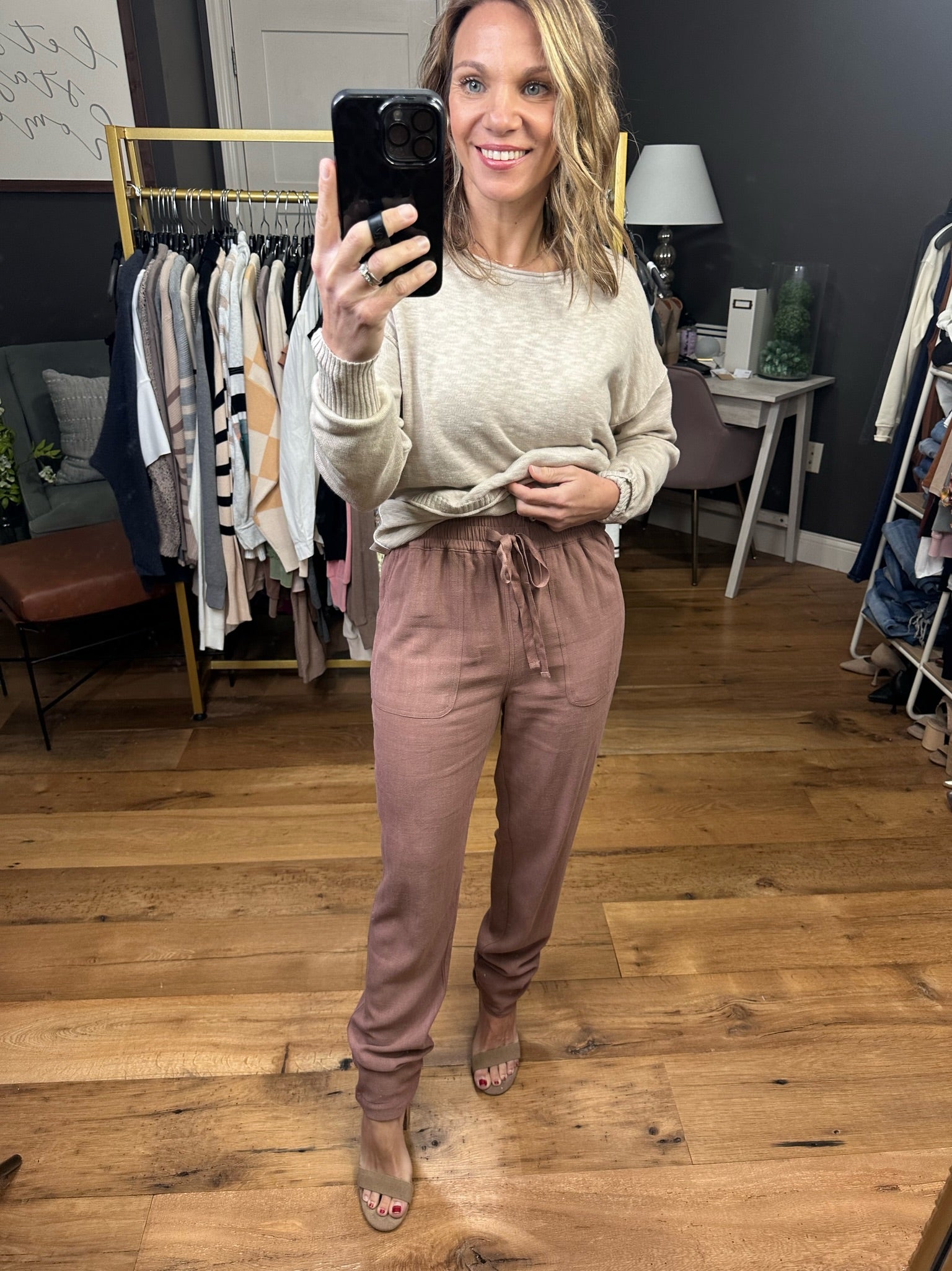 The Kenna Linen Drawstring Jogger - Clay-Joggers-Be Cool 42519-Anna Kaytes Boutique, Women's Fashion Boutique in Grinnell, Iowa