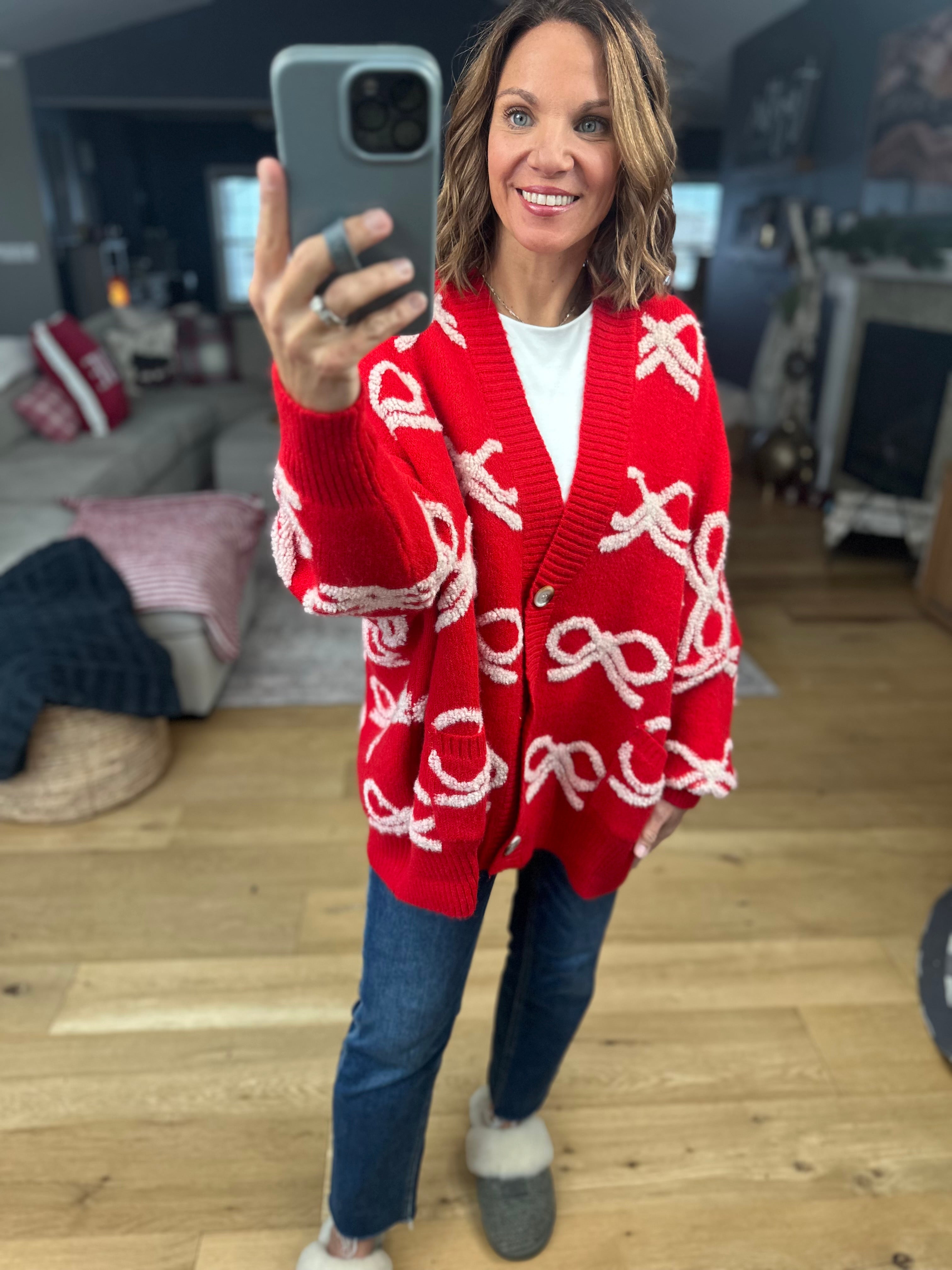 Tied With Love Bow-Detail Cardigan-Sweaters-Bucketlist-Anna Kaytes Boutique, Women's Fashion Boutique in Grinnell, Iowa