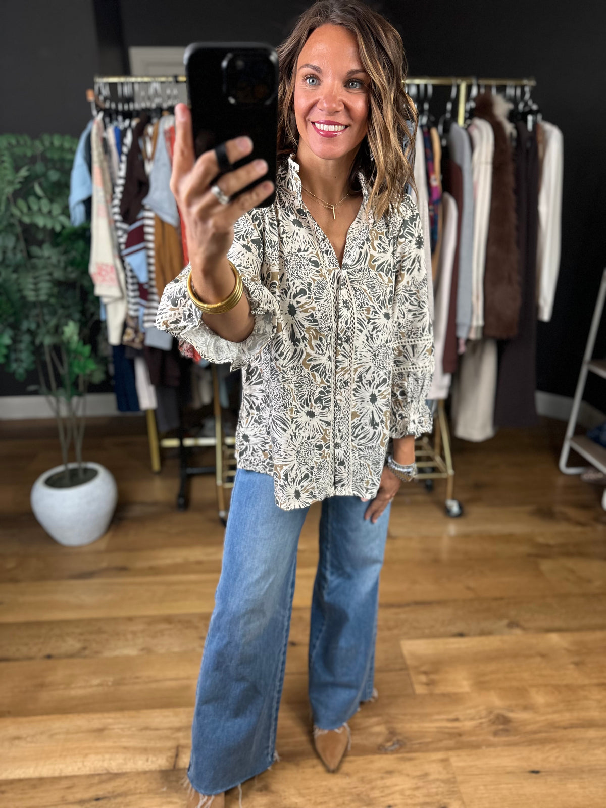 Promise Tomorrow Floral Button-Down Top-Long Sleeves-Umgee-Anna Kaytes Boutique, Women's Fashion Boutique in Grinnell, Iowa