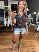Walking Among the Wildflowers Dark Teal Flowy Top-Short Sleeves-LesAmisT1502D-Anna Kaytes Boutique, Women's Fashion Boutique in Grinnell, Iowa