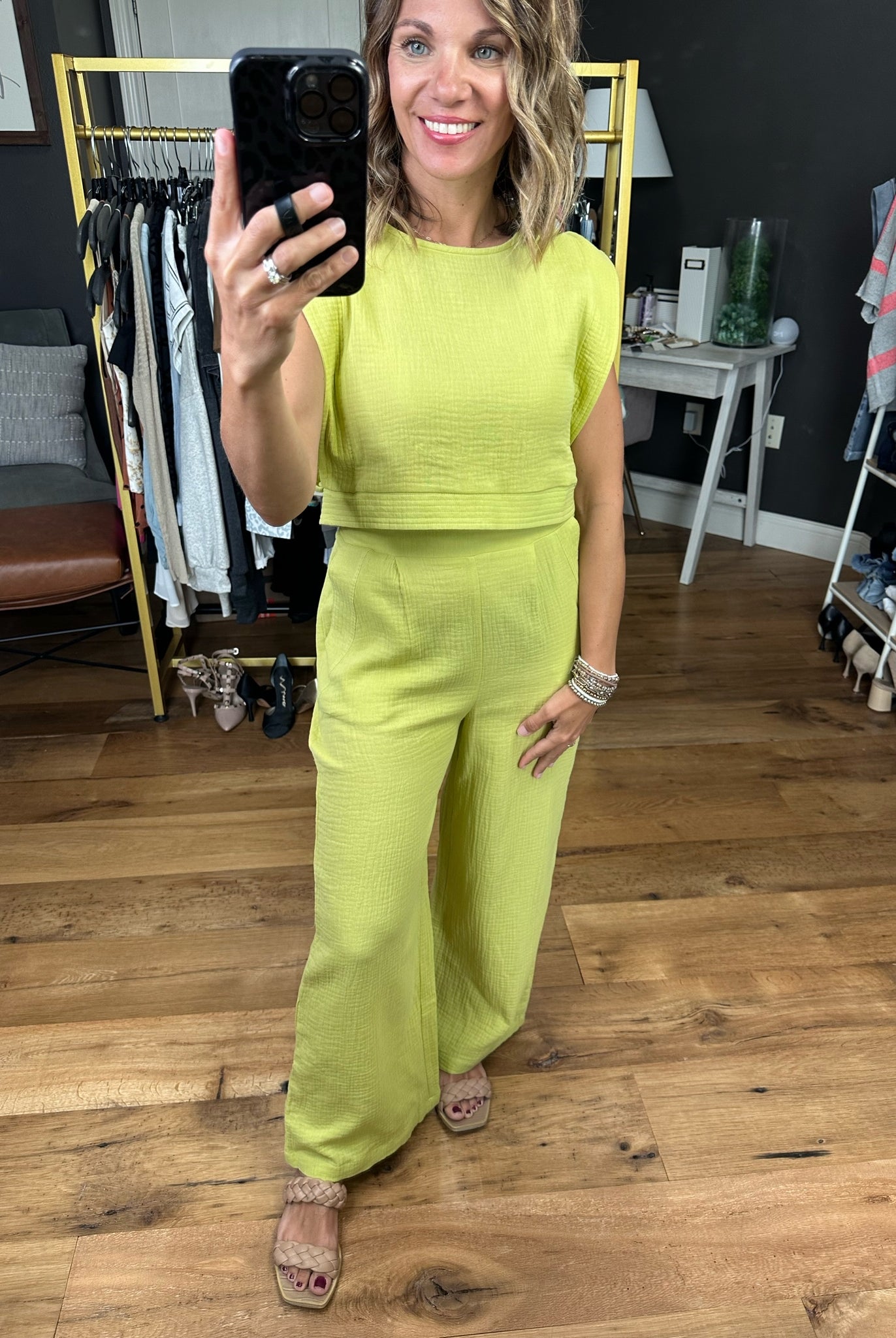 Rebuild Together Wide-Leg Pant With Crop Top - Lime-Two piece set-Very J VE60048top VE60048BOT-Anna Kaytes Boutique, Women's Fashion Boutique in Grinnell, Iowa