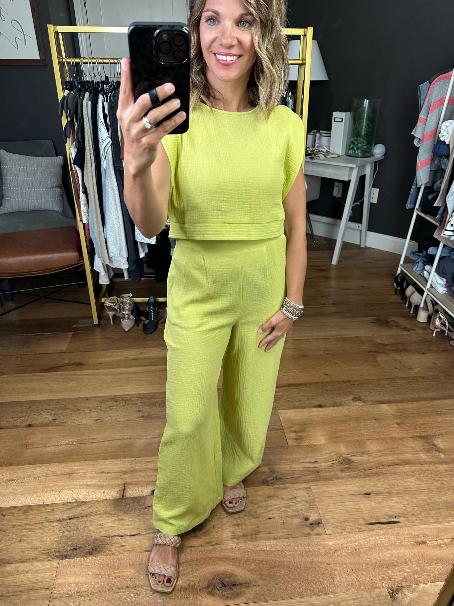 Rebuild Together Wide-Leg Pant With Crop Top - Lime-Two piece set-Very J VE60048top VE60048BOT-Anna Kaytes Boutique, Women's Fashion Boutique in Grinnell, Iowa