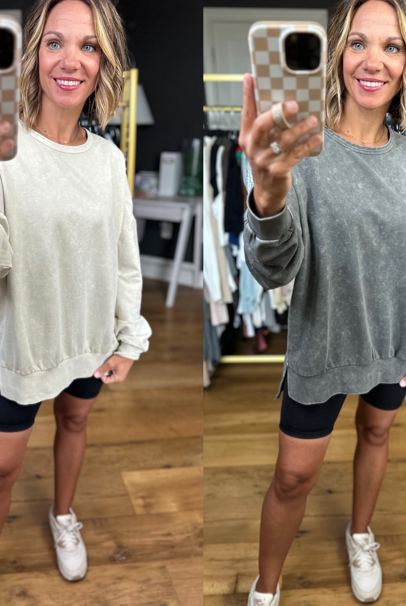 On My Mind Slit-Hem Washed Crewneck - Multiple Options-Blu Pepper-Anna Kaytes Boutique, Women's Fashion Boutique in Grinnell, Iowa