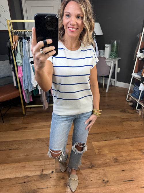 Fingers Crossed Striped Top - Ivory/Navy-Staccato 54583-Anna Kaytes Boutique, Women's Fashion Boutique in Grinnell, Iowa
