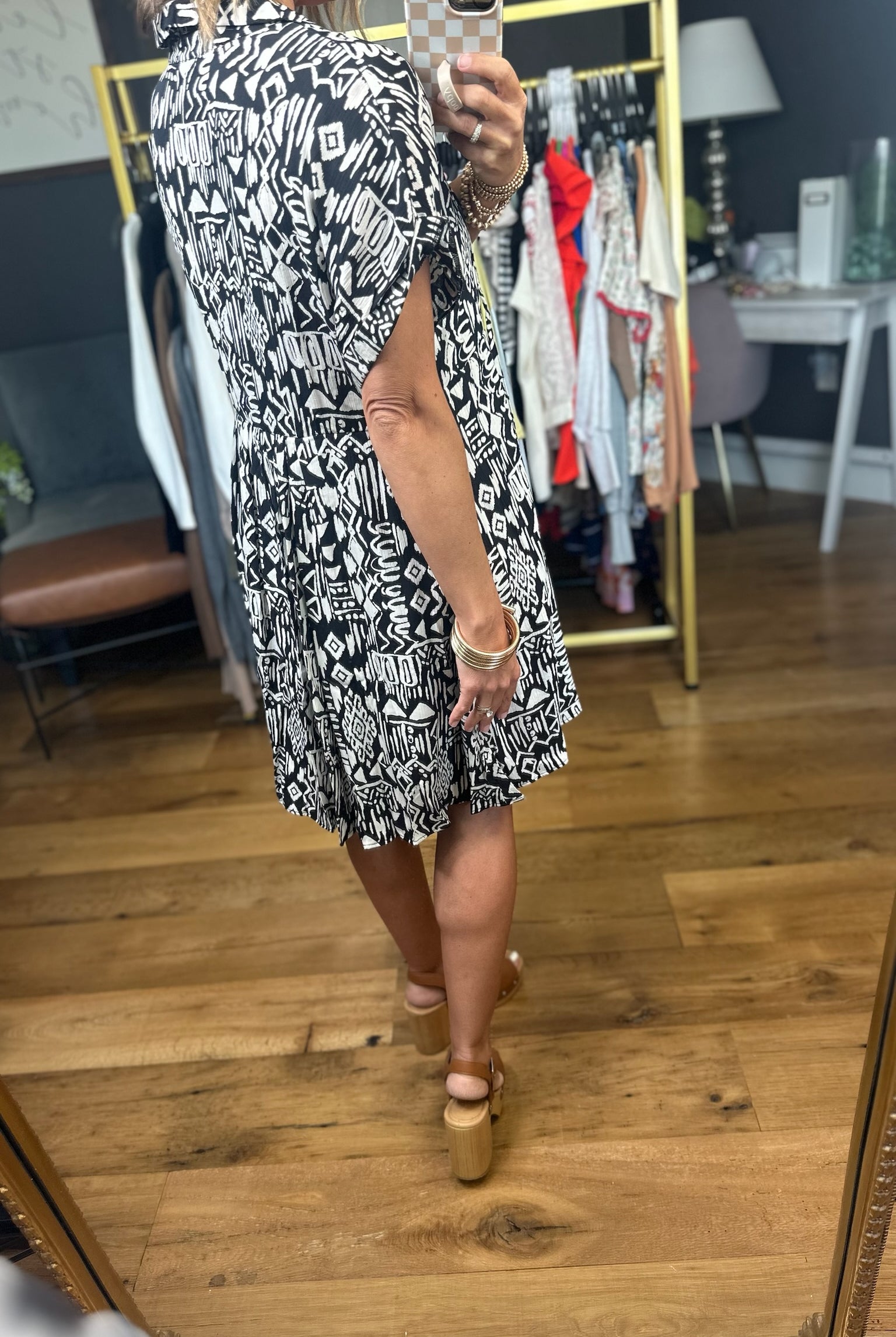 Need To Know Patterned Dress - Black/Ivory-Easel-Anna Kaytes Boutique, Women's Fashion Boutique in Grinnell, Iowa