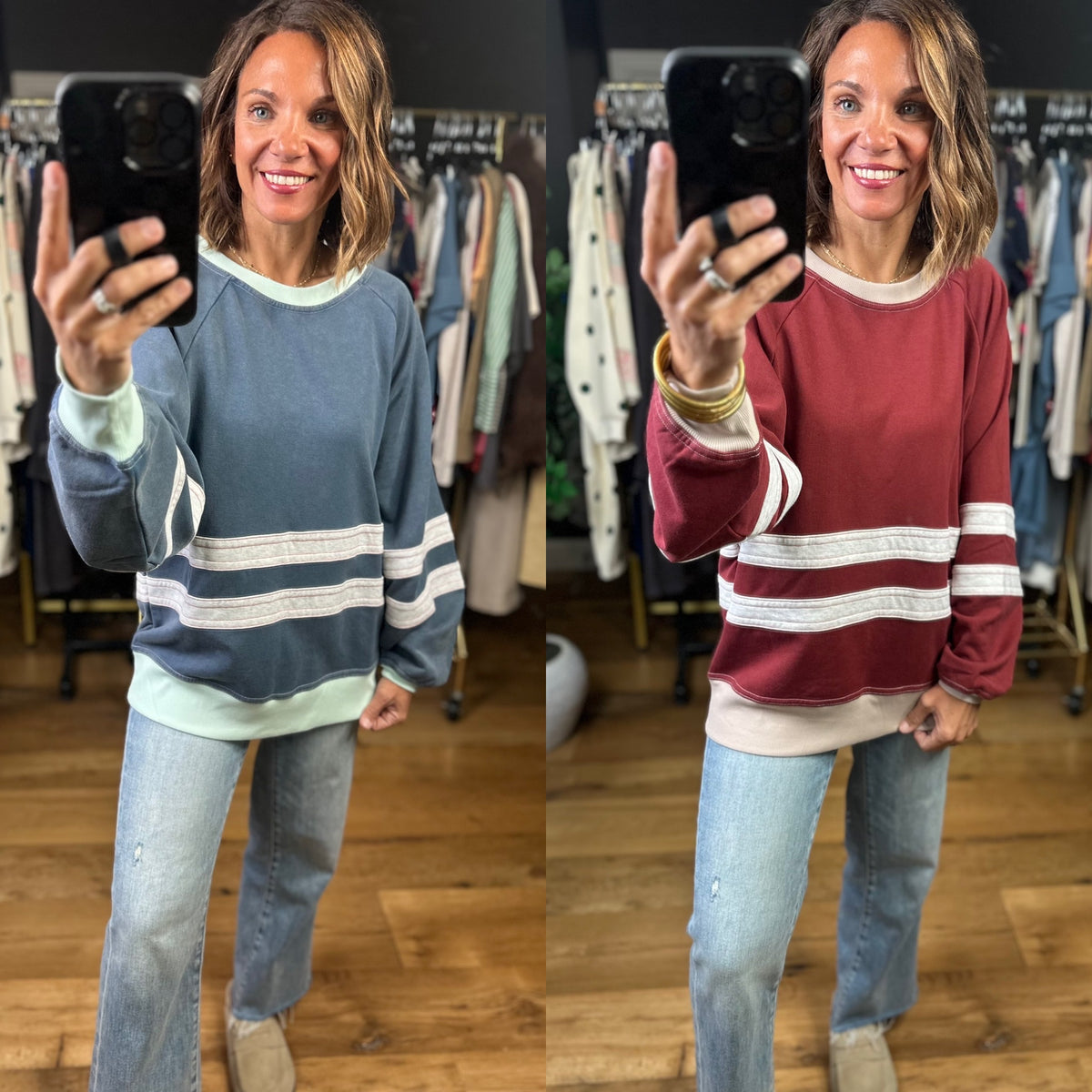 Sure Of This Striped Crew Sweatshirt-Sweaters-Easel-Anna Kaytes Boutique, Women's Fashion Boutique in Grinnell, Iowa