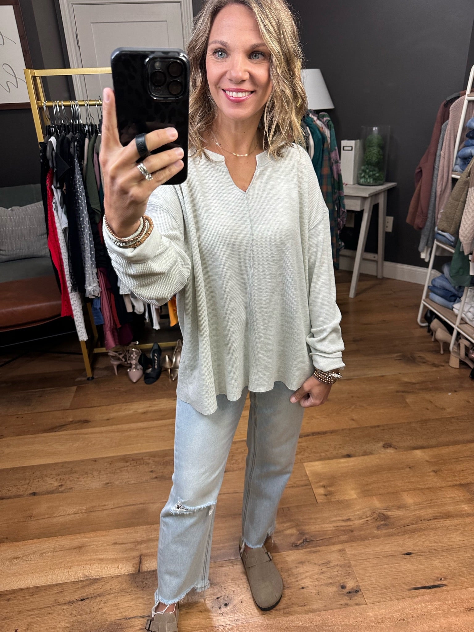 The Right Direction Flowy Waffle Longsleeve - Oatmeal