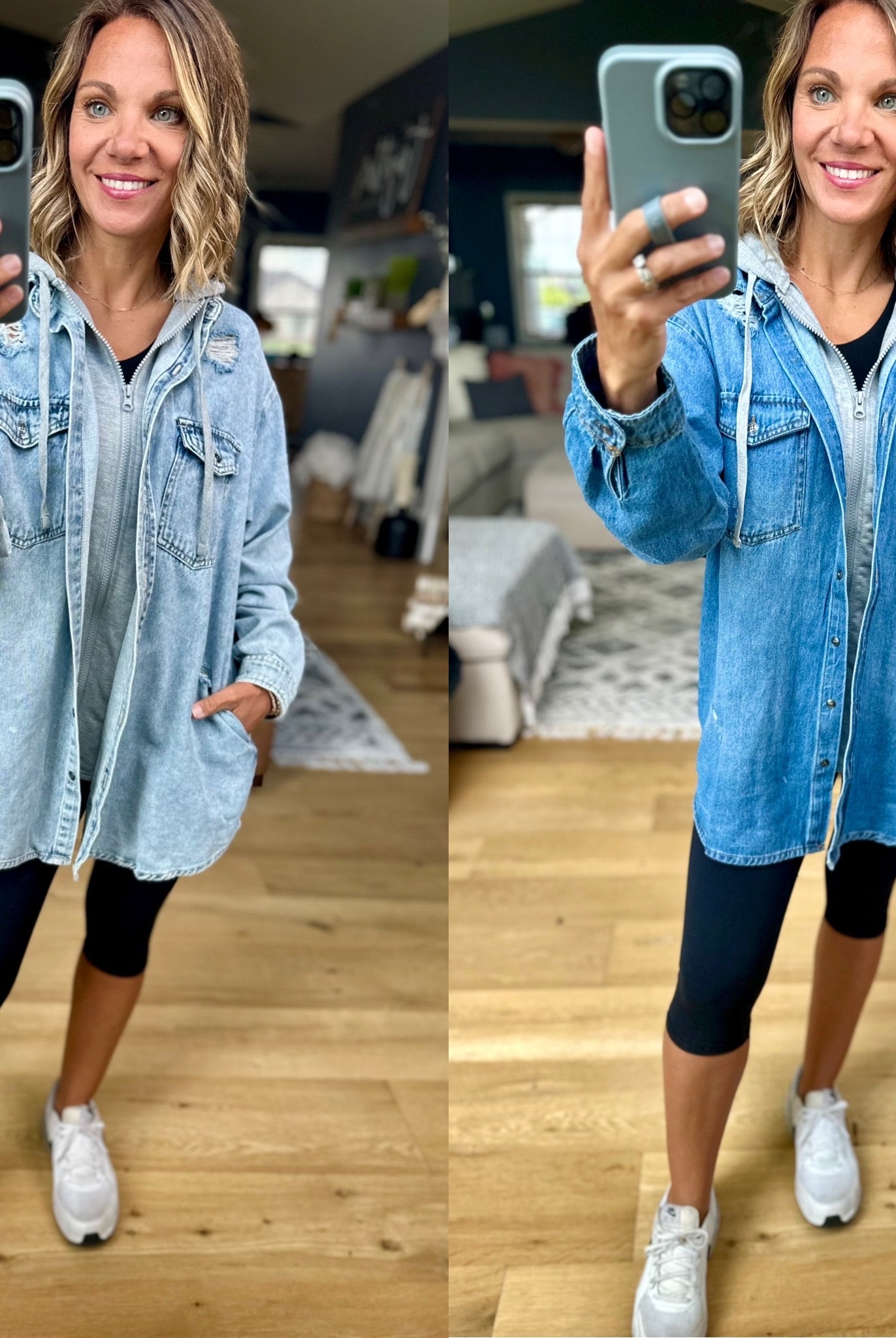 Do It All Denim Hoodie Jacket-Jackets-Risen-Anna Kaytes Boutique, Women's Fashion Boutique in Grinnell, Iowa