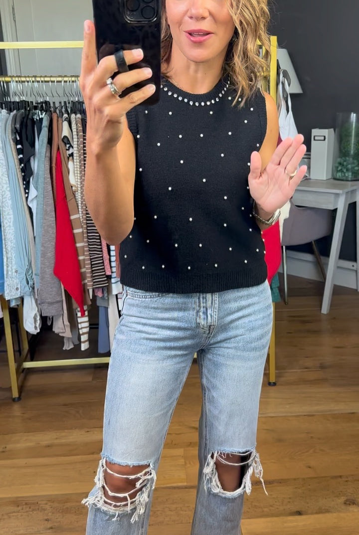 More Than Words Pearl Studded Knit Top - Black-Entro-Anna Kaytes Boutique, Women's Fashion Boutique in Grinnell, Iowa