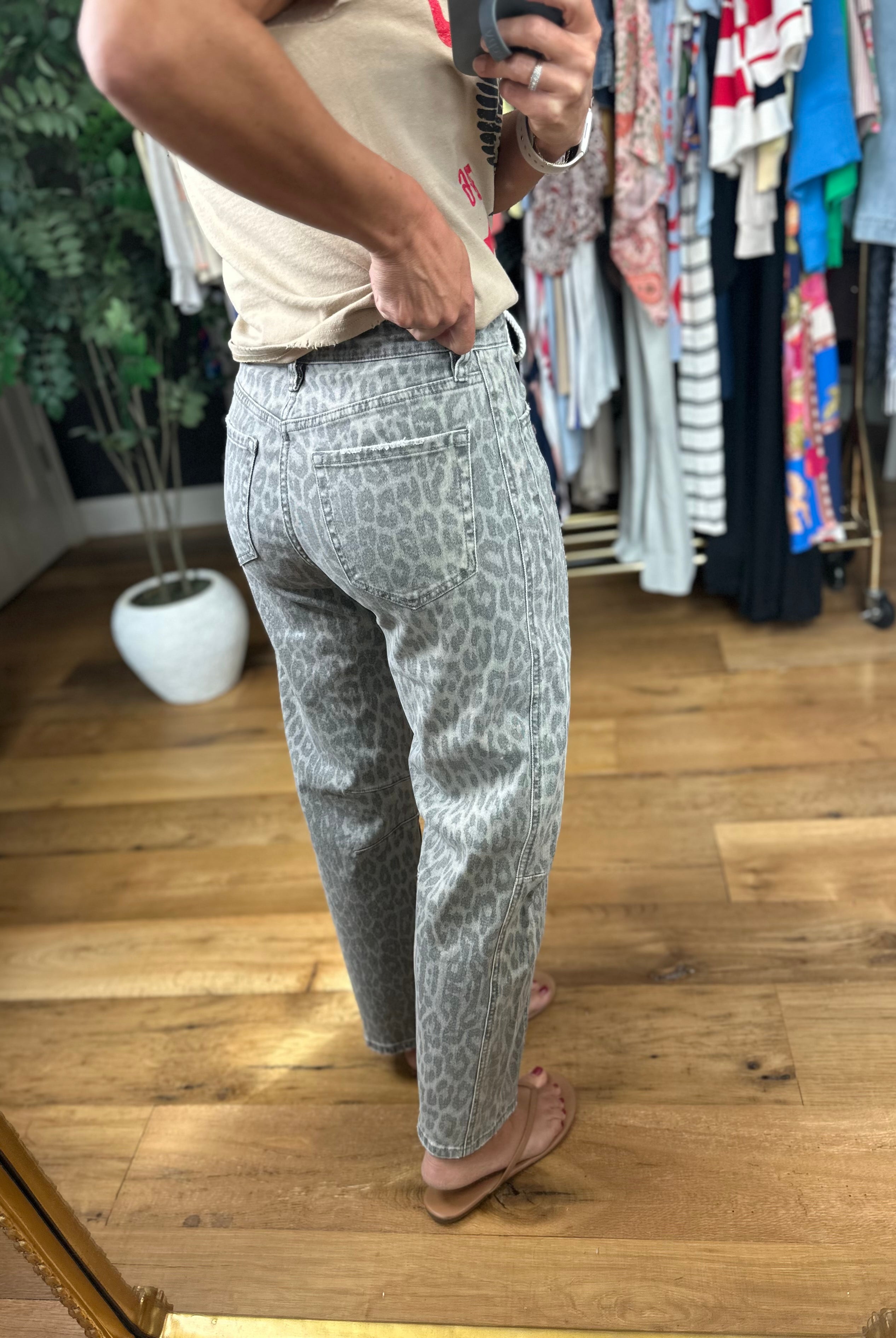 The Tia Leopard Barrel Jeans-Pants-Vervet-Anna Kaytes Boutique, Women's Fashion Boutique in Grinnell, Iowa