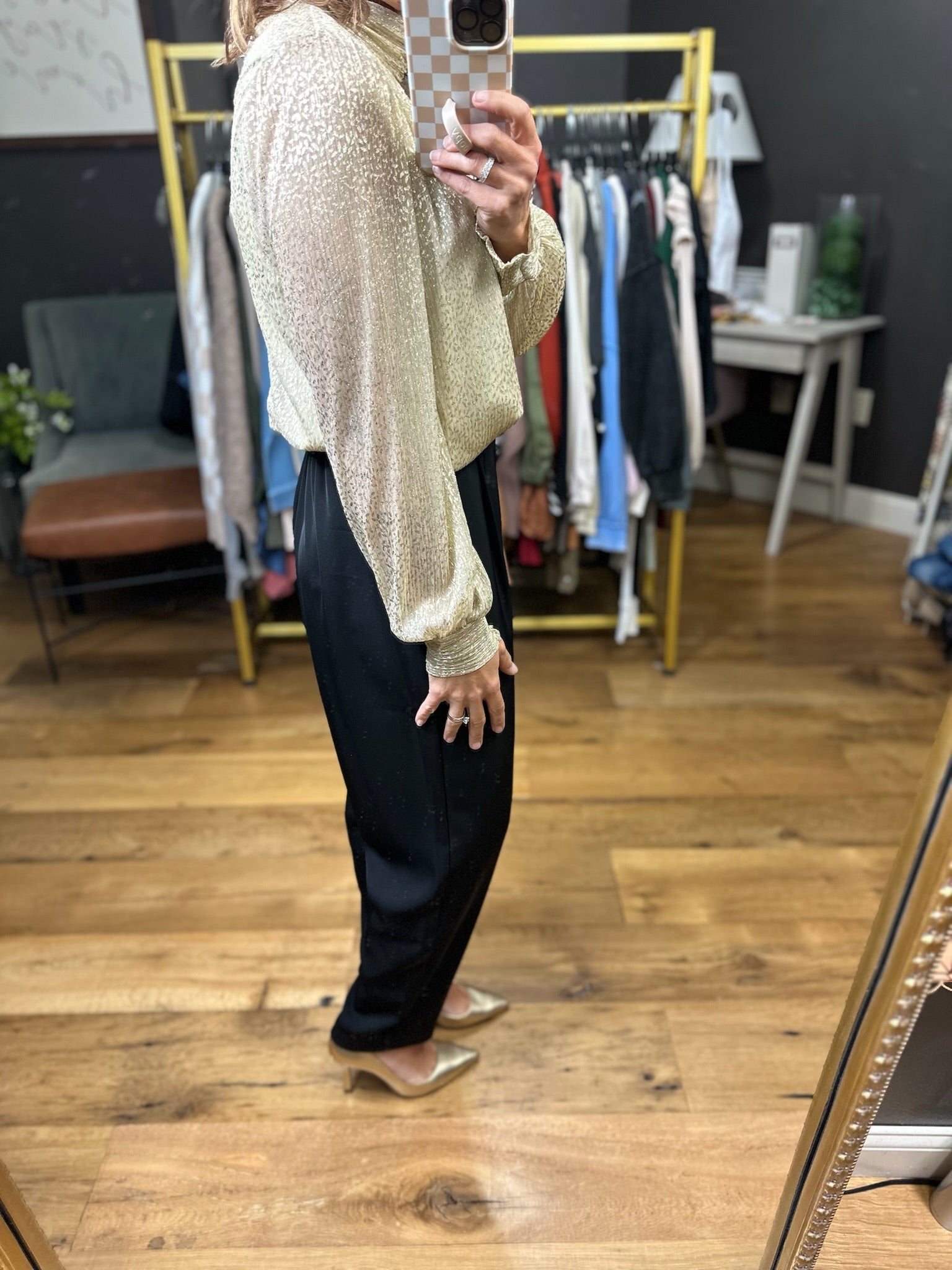 Sweetest Dreams Keyhole Long Sleeve Top - Gold-Skies Are Blue-Anna Kaytes Boutique, Women's Fashion Boutique in Grinnell, Iowa