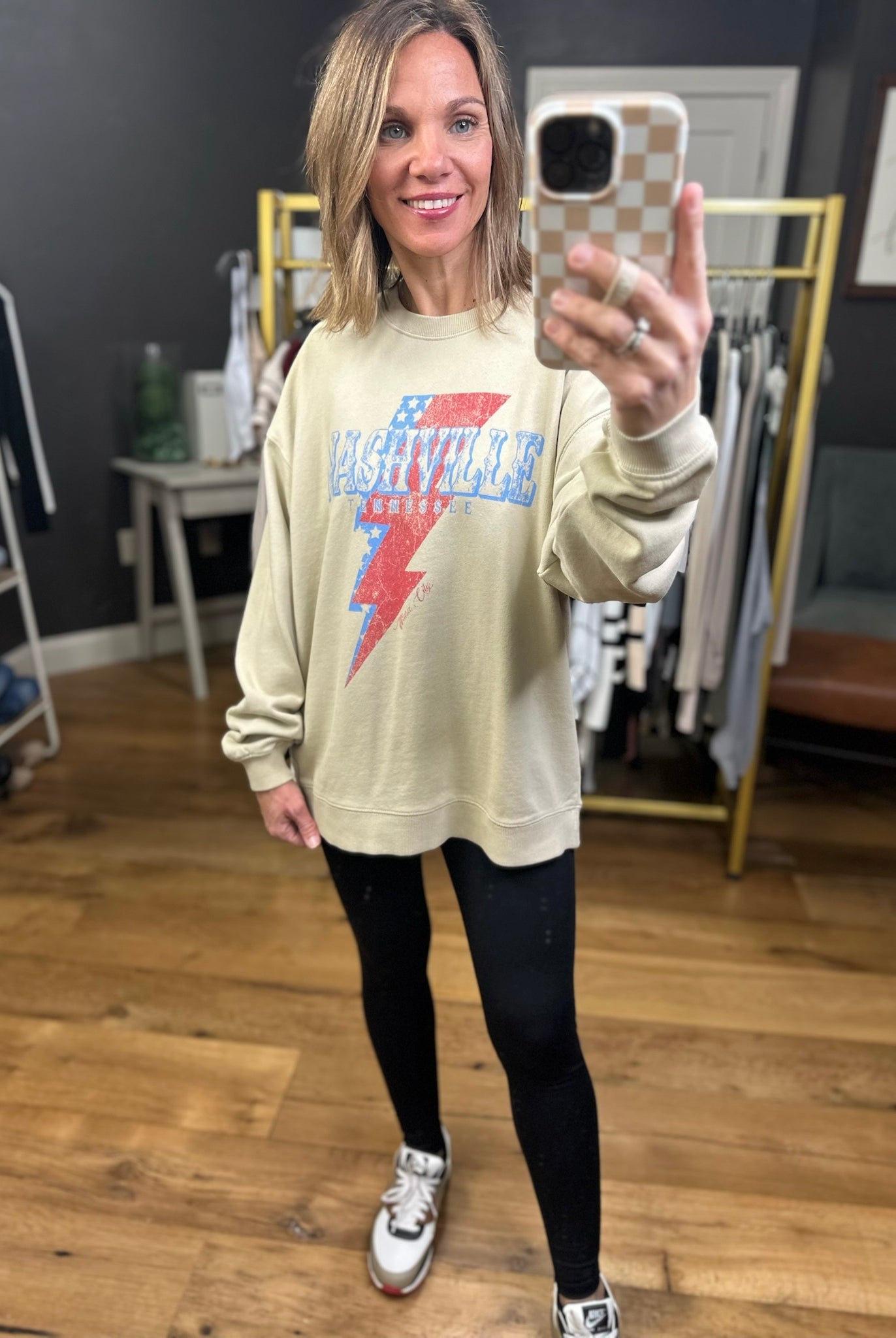 Nashville Graphic Crew - Taupe-Tres Bien-Anna Kaytes Boutique, Women's Fashion Boutique in Grinnell, Iowa
