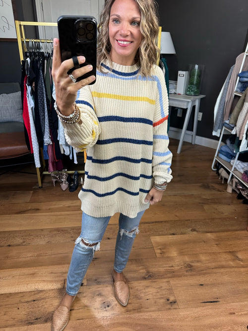 By Your Side Striped Knit Tunic Sweater - Natural Multi-By Together W1418-Anna Kaytes Boutique, Women's Fashion Boutique in Grinnell, Iowa