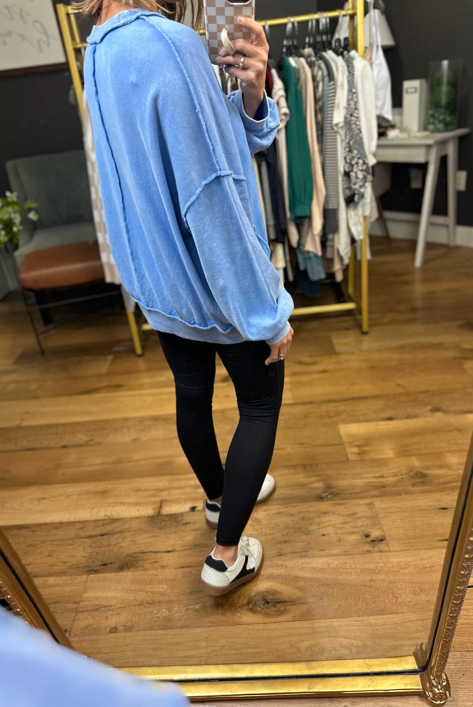 Dropping By Washed Pocket Crew-Easel-Anna Kaytes Boutique, Women's Fashion Boutique in Grinnell, Iowa