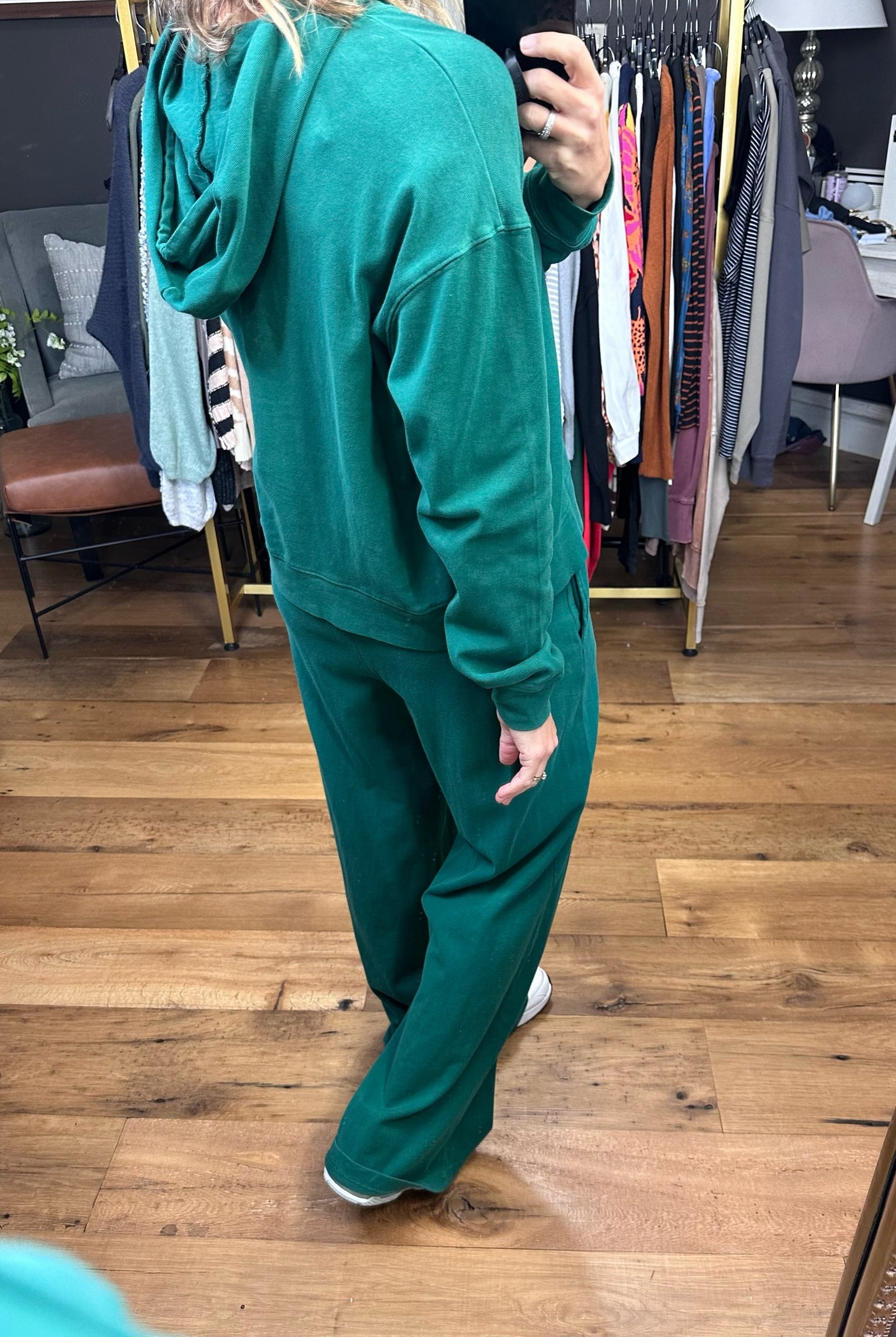The Gabby Wide Leg + Hoodie Set - Pine Green-Two Piece Set-Double zero dz23e999 dz23g455-Anna Kaytes Boutique, Women's Fashion Boutique in Grinnell, Iowa