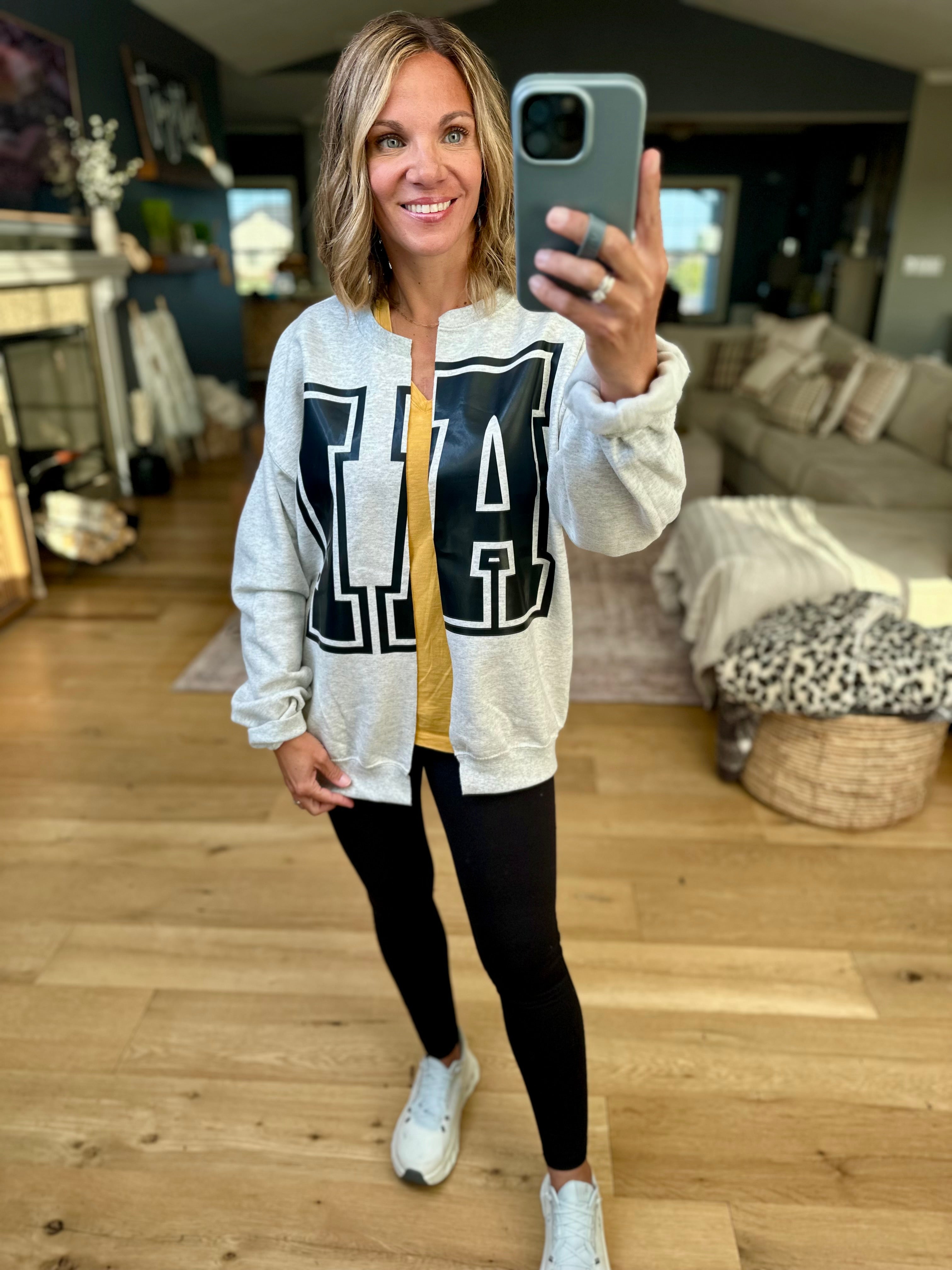 IA Crew Sweatshirt Cardi-sweaters-Gildan-Anna Kaytes Boutique, Women's Fashion Boutique in Grinnell, Iowa