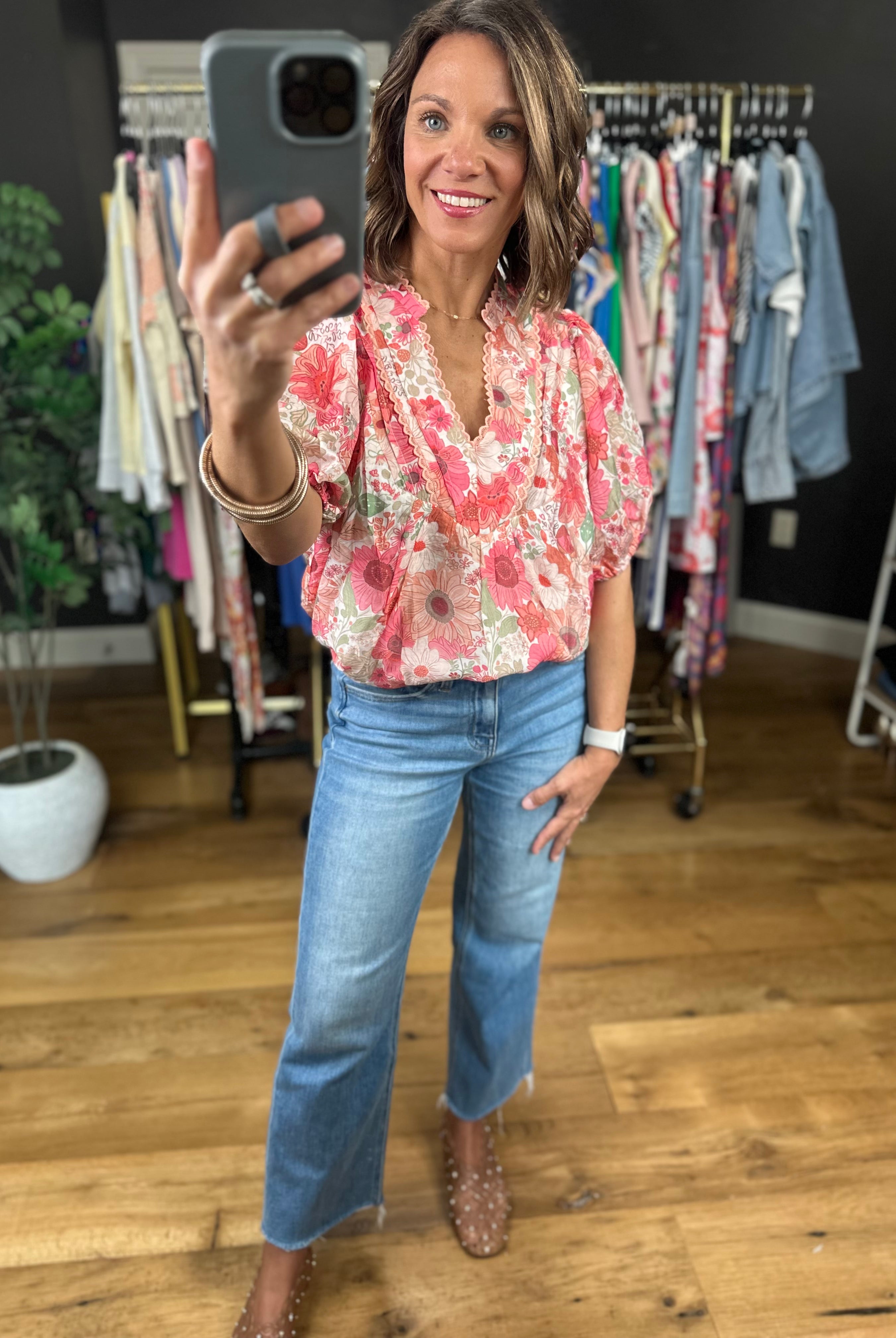 Colors In The Wind Floral Top-Short Sleeves-Umgee-Anna Kaytes Boutique, Women's Fashion Boutique in Grinnell, Iowa