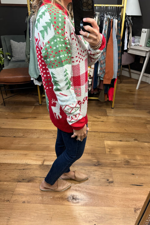 Christmas Joy Patchwork Sweater - Red/Green-Staccato 54279-Anna Kaytes Boutique, Women's Fashion Boutique in Grinnell, Iowa