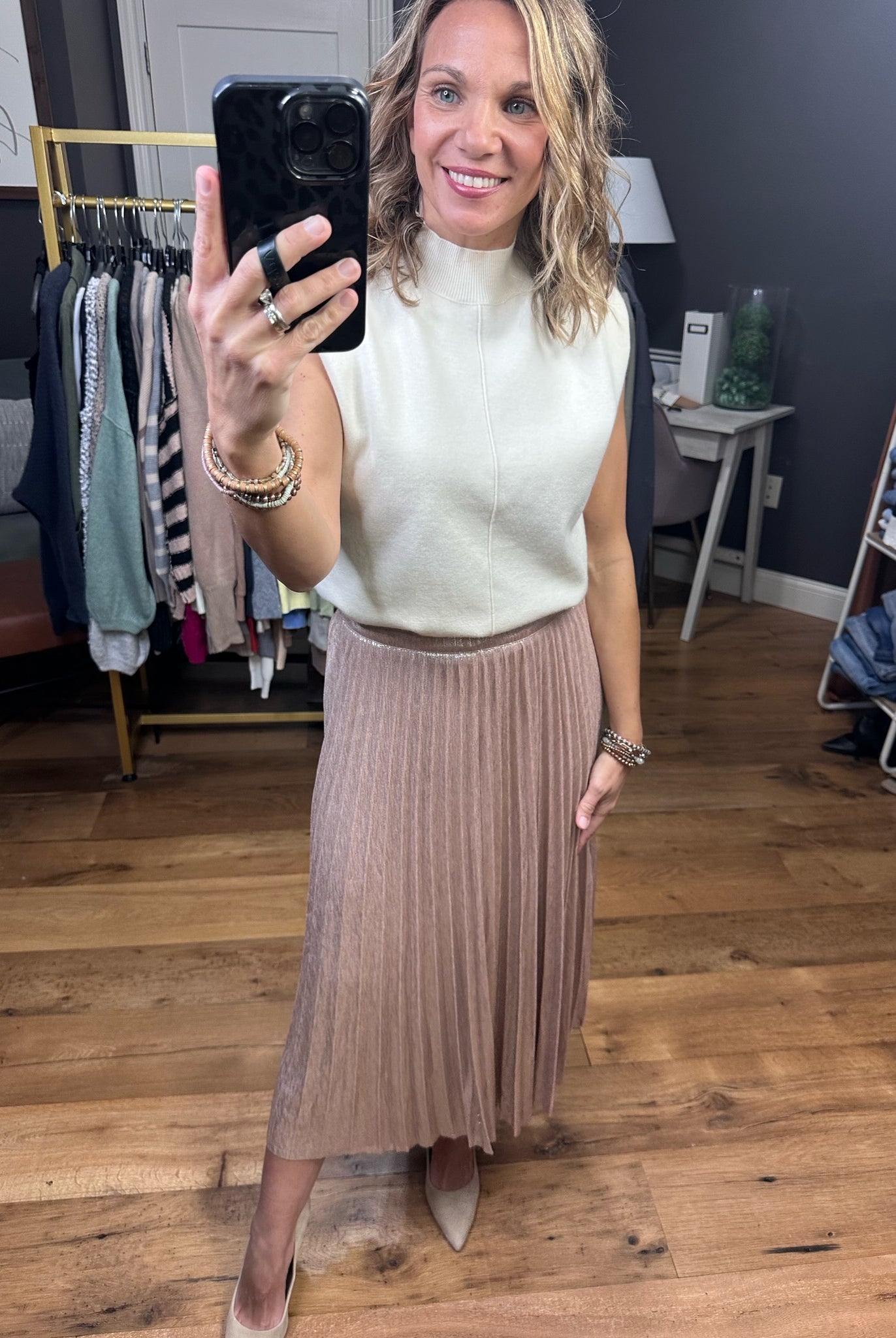 Perfectly You Pleated Midi Skirt - Blush-Skirts-Skies Are Blue 52766-Anna Kaytes Boutique, Women's Fashion Boutique in Grinnell, Iowa