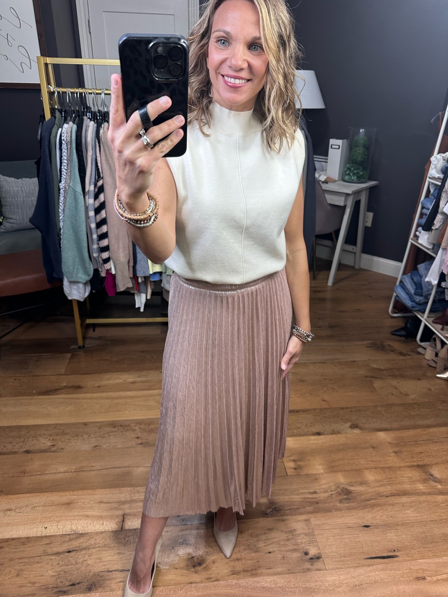 Perfectly You Pleated Midi Skirt - Blush-Skirts-Skies Are Blue 52766-Anna Kaytes Boutique, Women's Fashion Boutique in Grinnell, Iowa